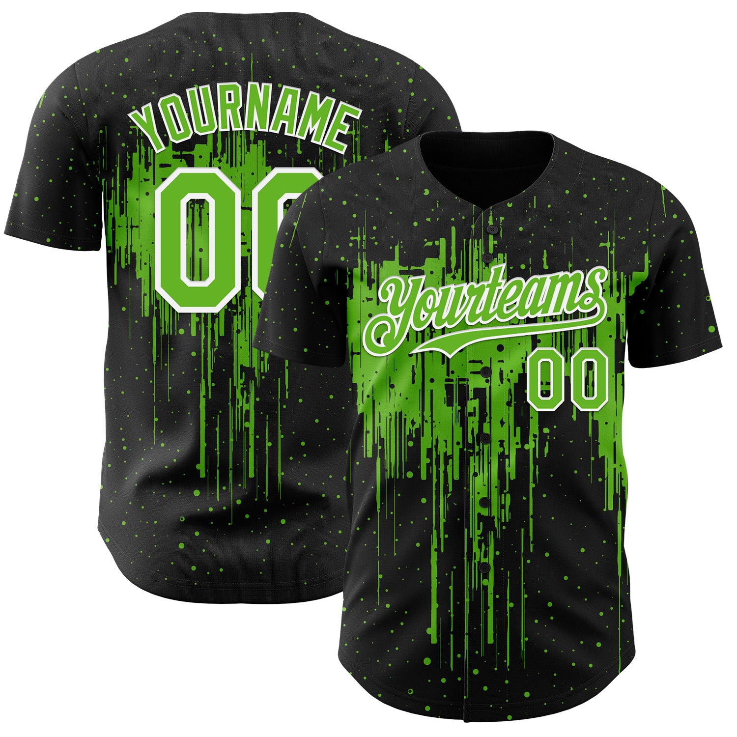 Custom Black Aurora Green-White 3D Pattern Design Dripping Splatter Paint Authentic Baseball Jersey