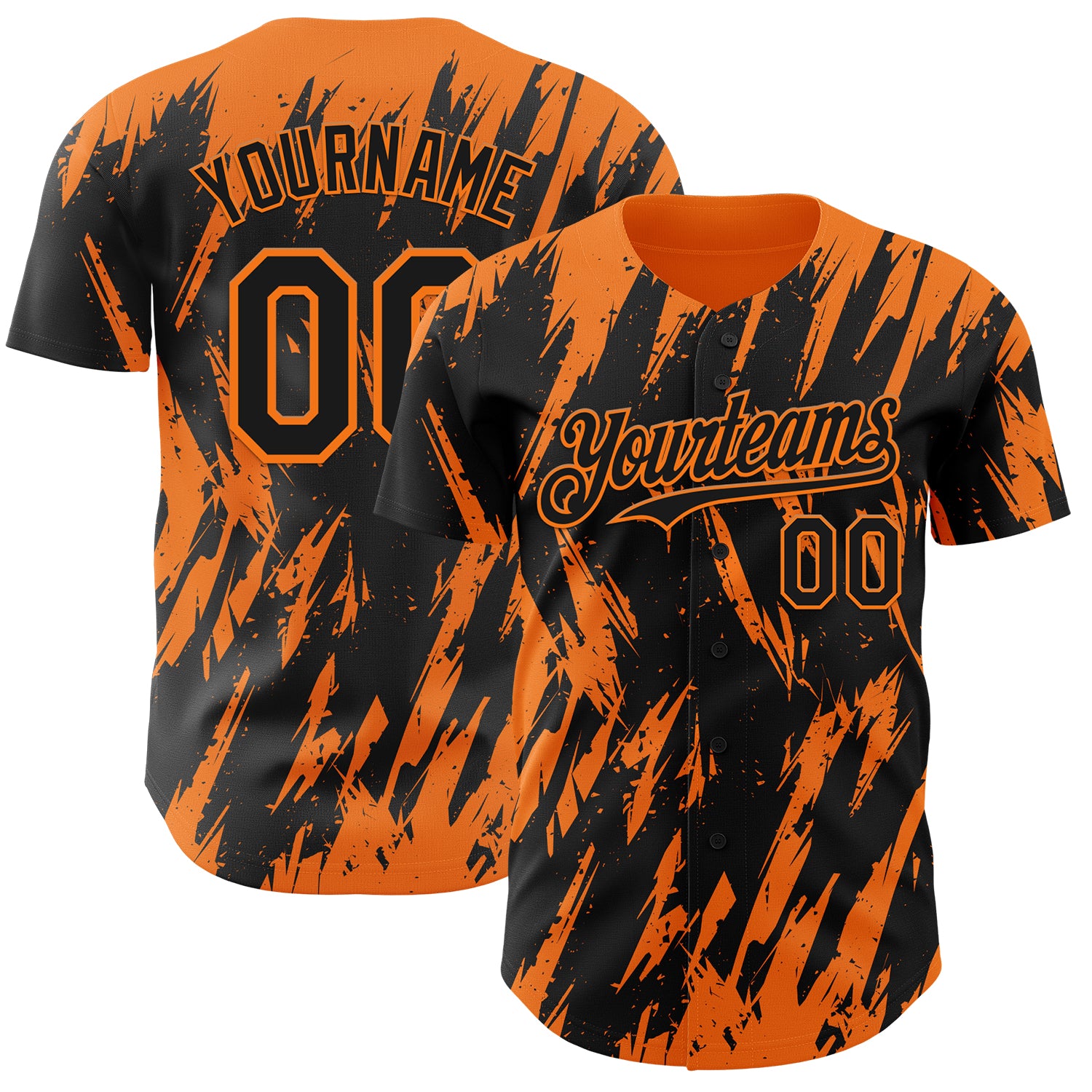 Custom Black Bay Orange 3D Pattern Design Splatter Torn Sharp Brush Stroke Authentic Baseball Jersey