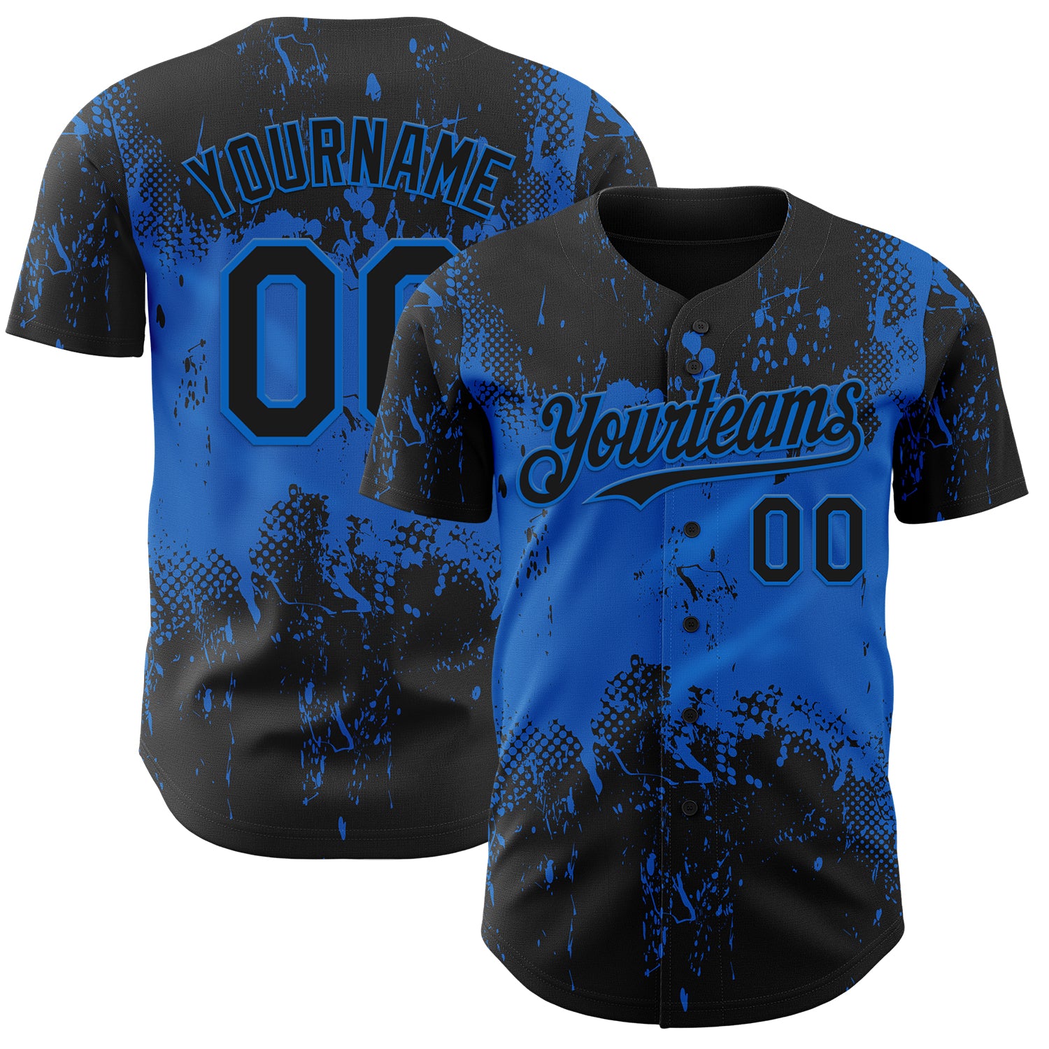 Custom Black Blue 3D Pattern Design Abstract Splatter Grunge Paint Authentic Baseball Jersey