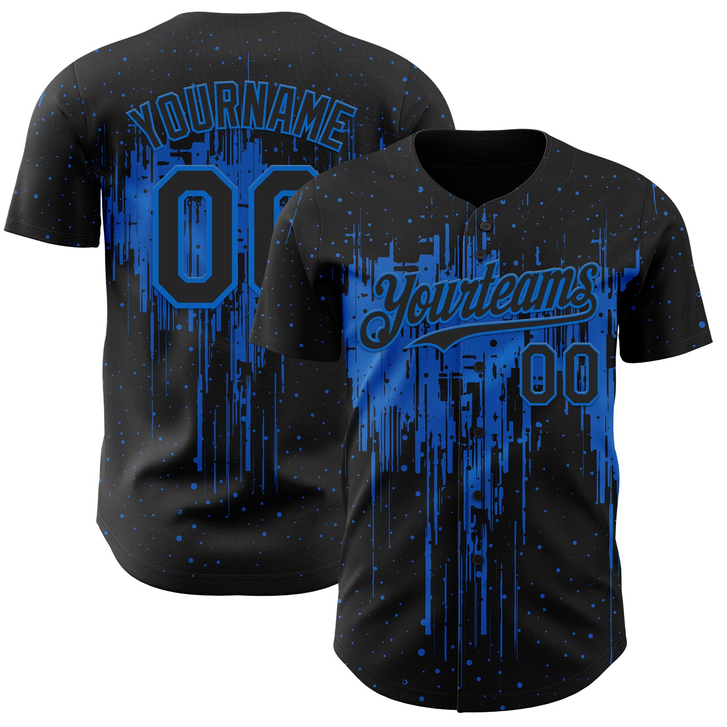 Custom Black Blue 3D Pattern Design Dripping Splatter Paint Authentic Baseball Jersey