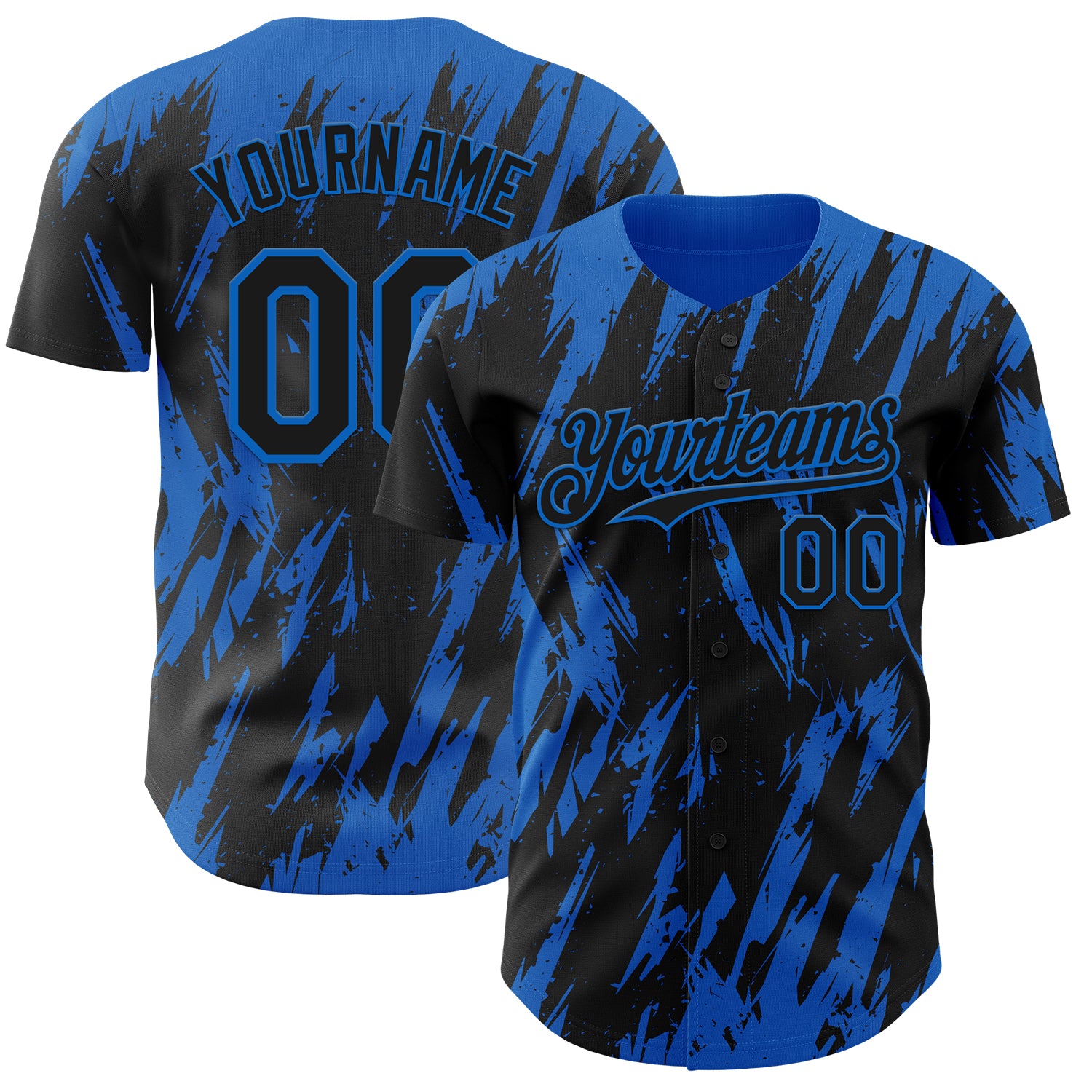 Custom Black Blue 3D Pattern Design Splatter Torn Sharp Brush Stroke Authentic Baseball Jersey