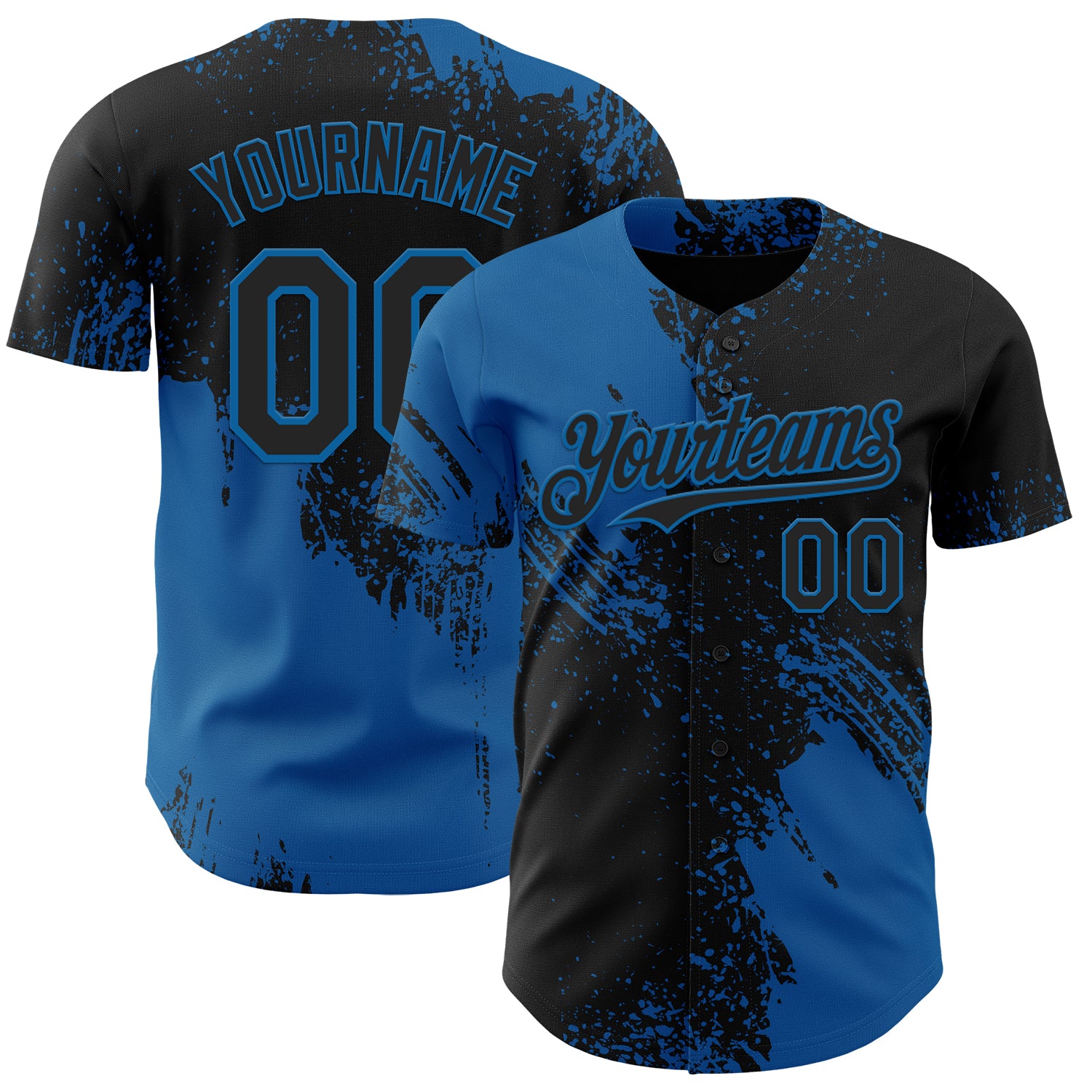 Custom Black-Blue Abstract Brush Stroke Authentic Baseball Jersey