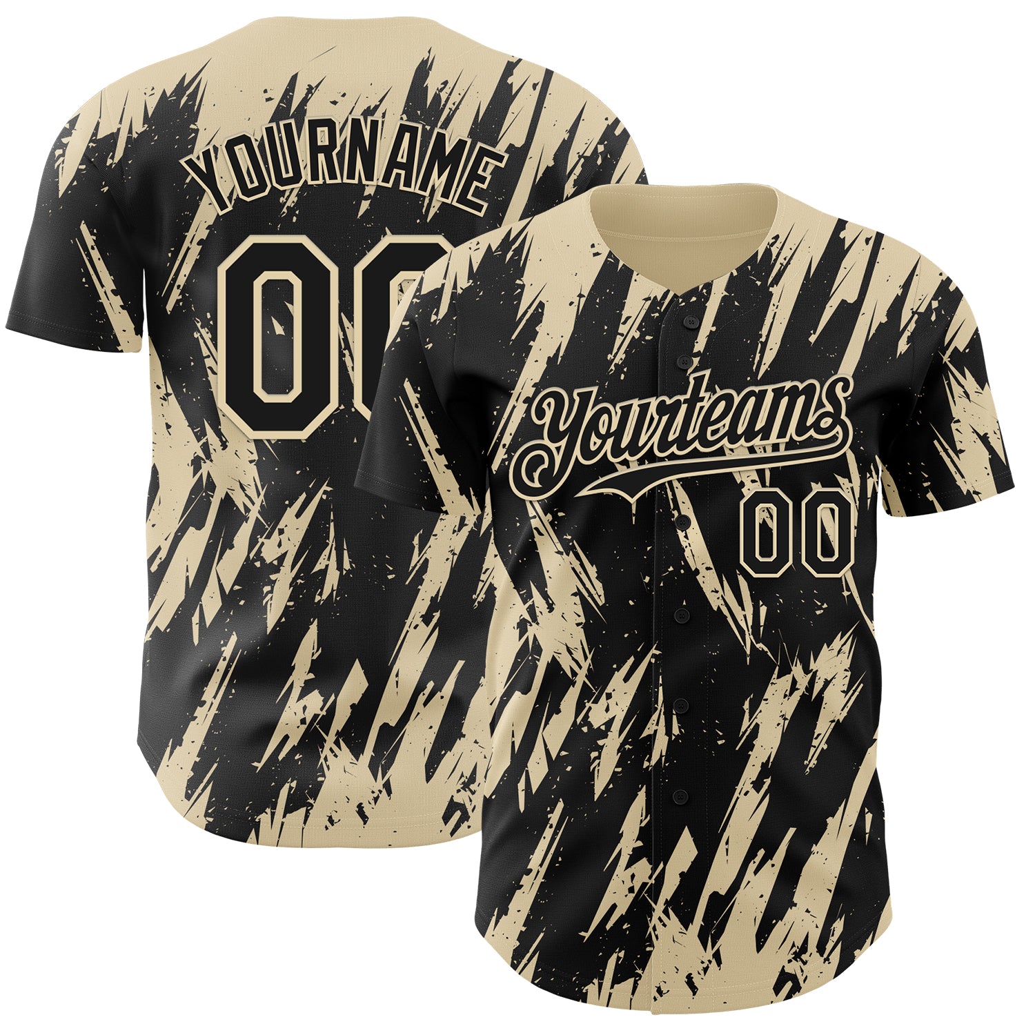 Custom Black Cream 3D Pattern Design Splatter Torn Sharp Brush Stroke Authentic Baseball Jersey
