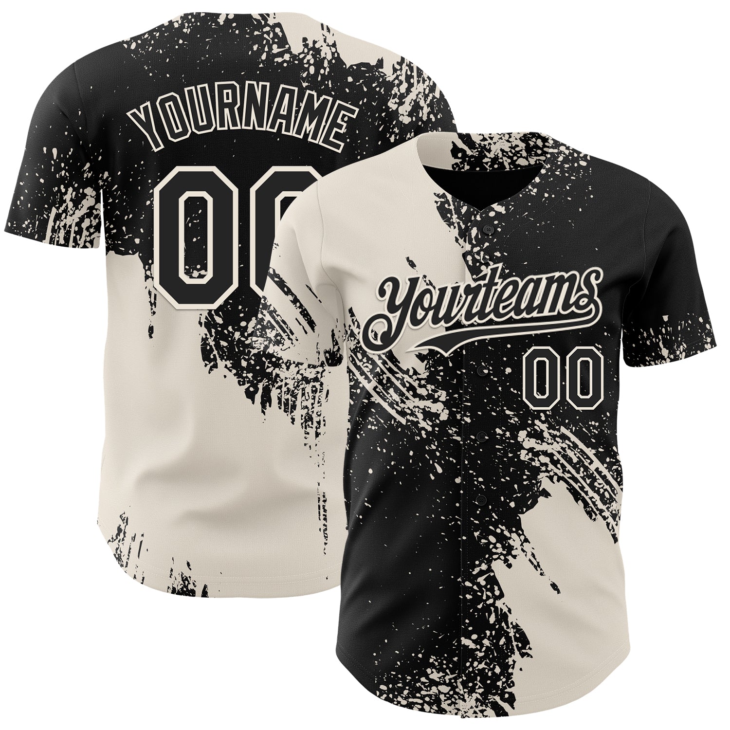 Custom Black-Cream Abstract Brush Stroke Authentic Baseball Jersey