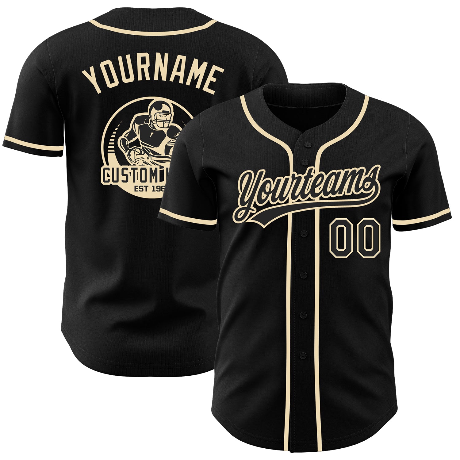 Custom Black-Cream Authentic Baseball Jersey