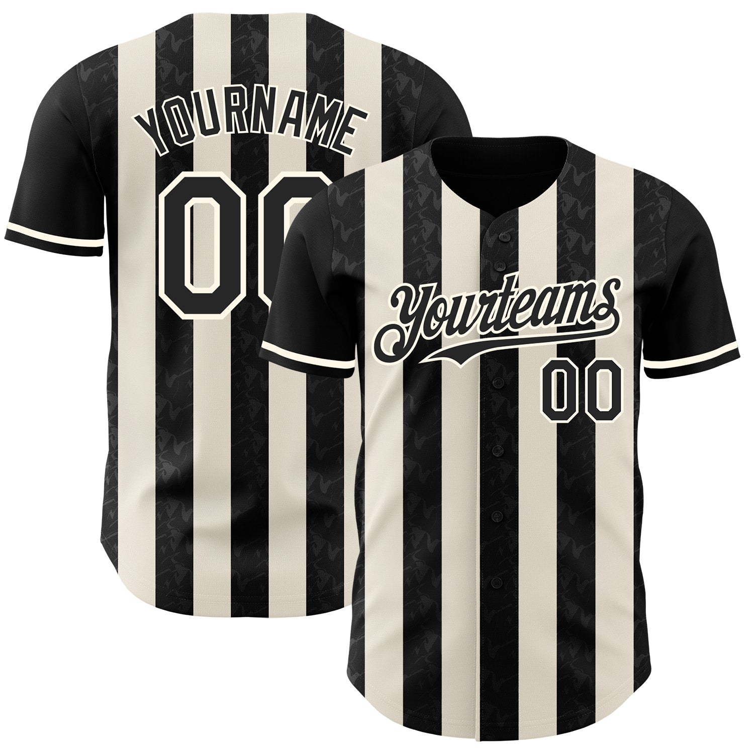 Custom Black Cream-Cream Classic Vertical Stripe Fluid Liquid Texture Authentic Baseball Jersey
