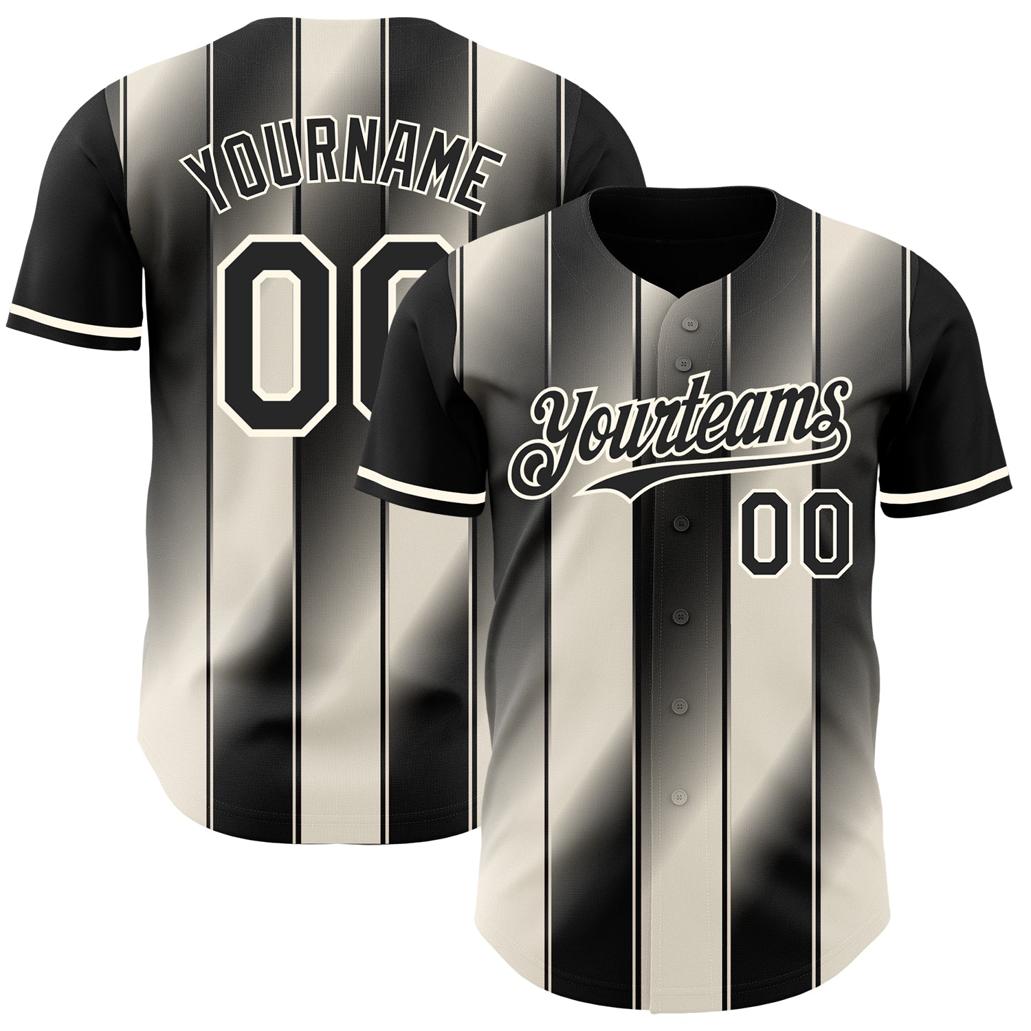 Custom Black Cream-Cream Gradient Classic Vertical Stripe Authentic Baseball Jersey
