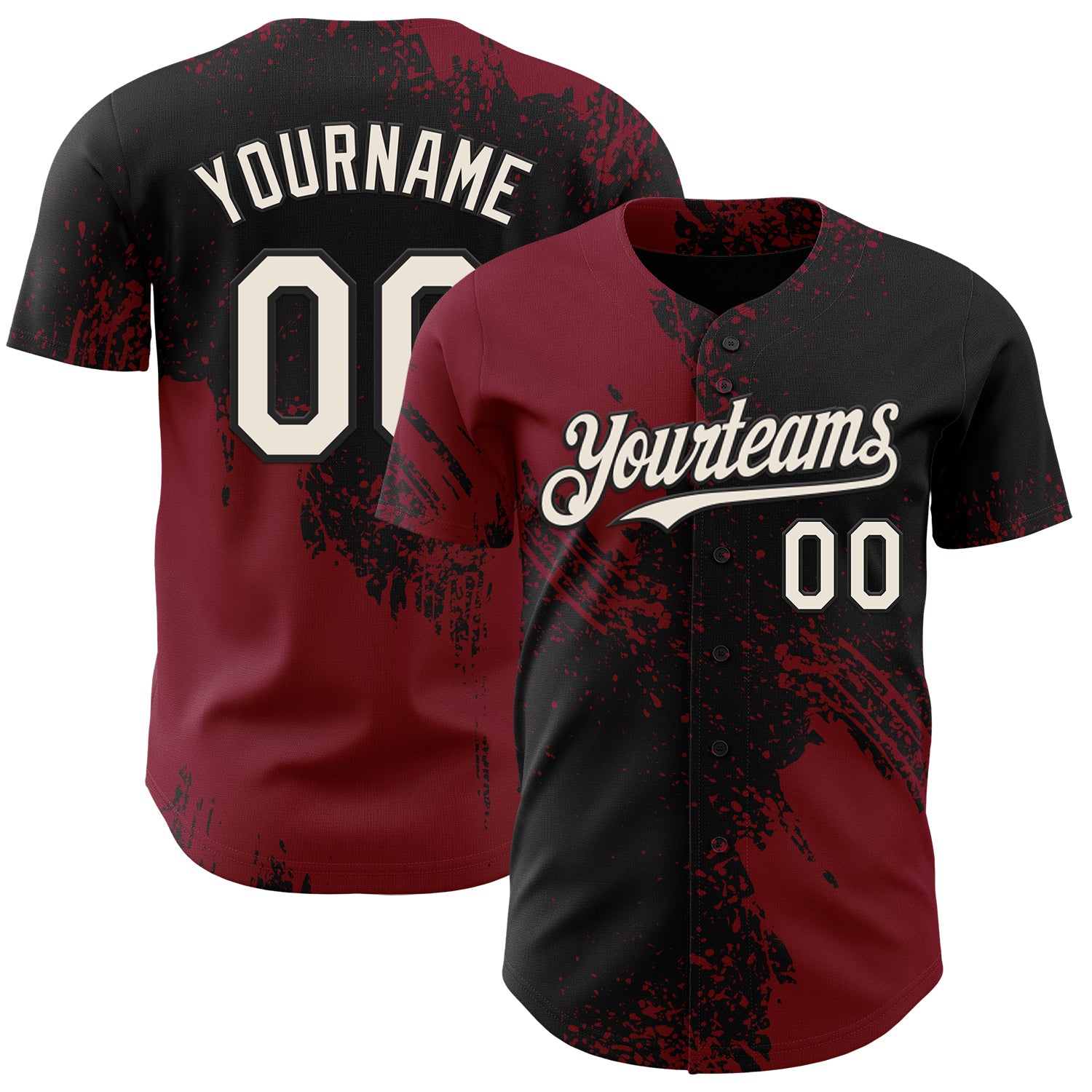 Custom Black Cream-Crimson Abstract Brush Stroke Authentic Baseball Jersey