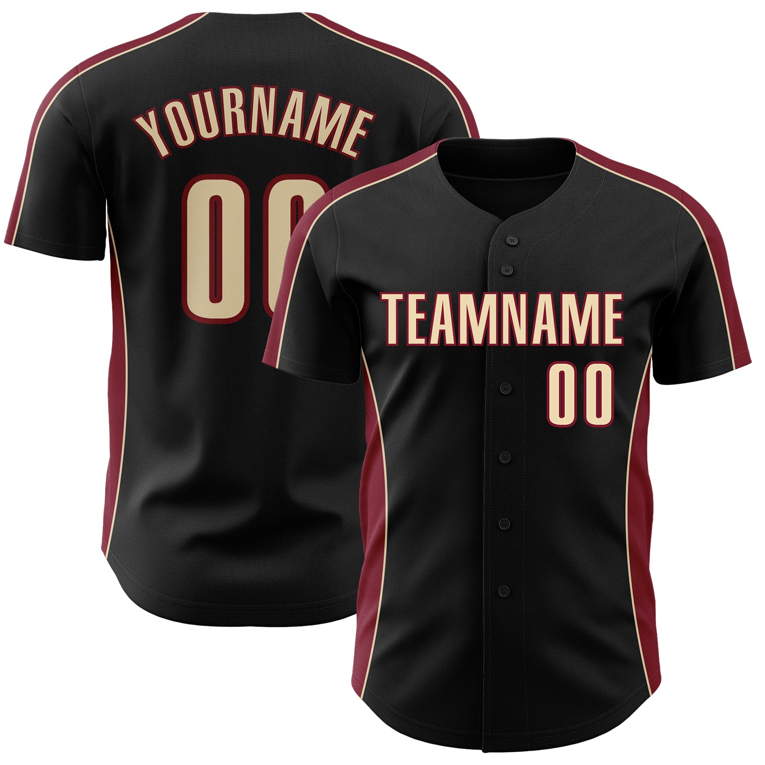 Custom Black Cream-Crimson Classic Color Block Side Panel Stripe Authentic Baseball Jersey