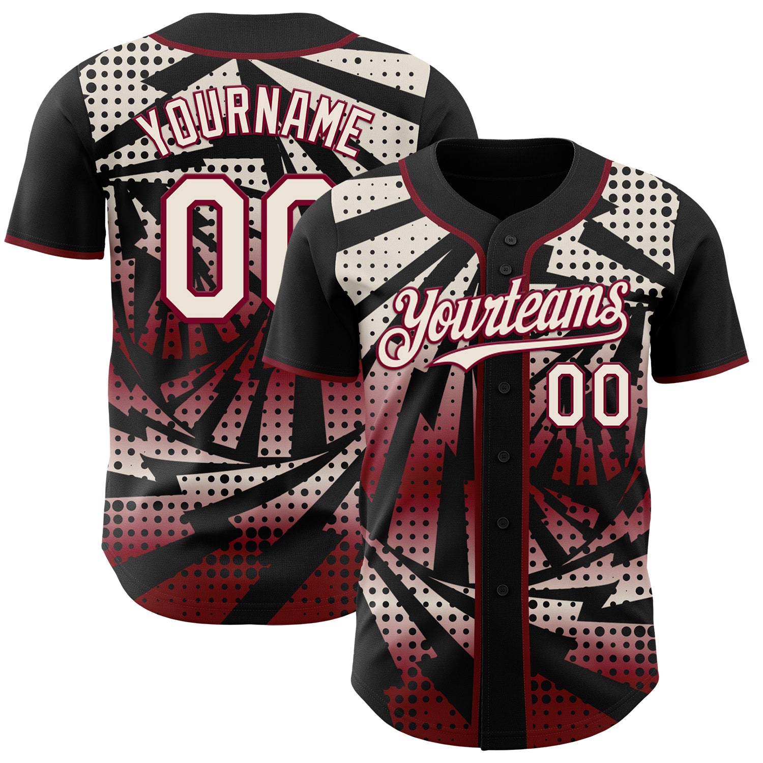 Custom Black Cream-Maroon Lightning Gradient Dot Authentic Baseball Jersey