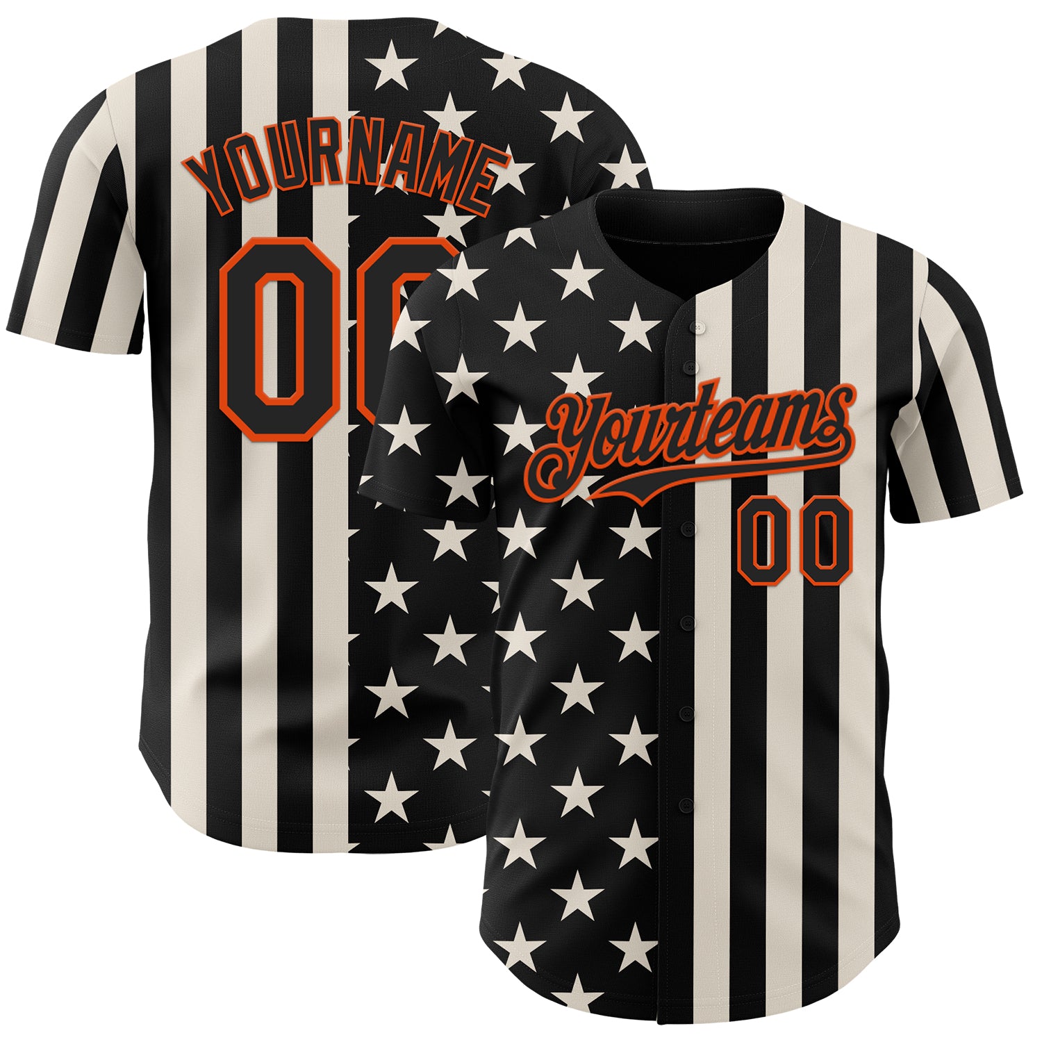 Custom Black Cream-Orange USA Flag Patriotic Split Stars and Stripes Authentic Baseball Jersey