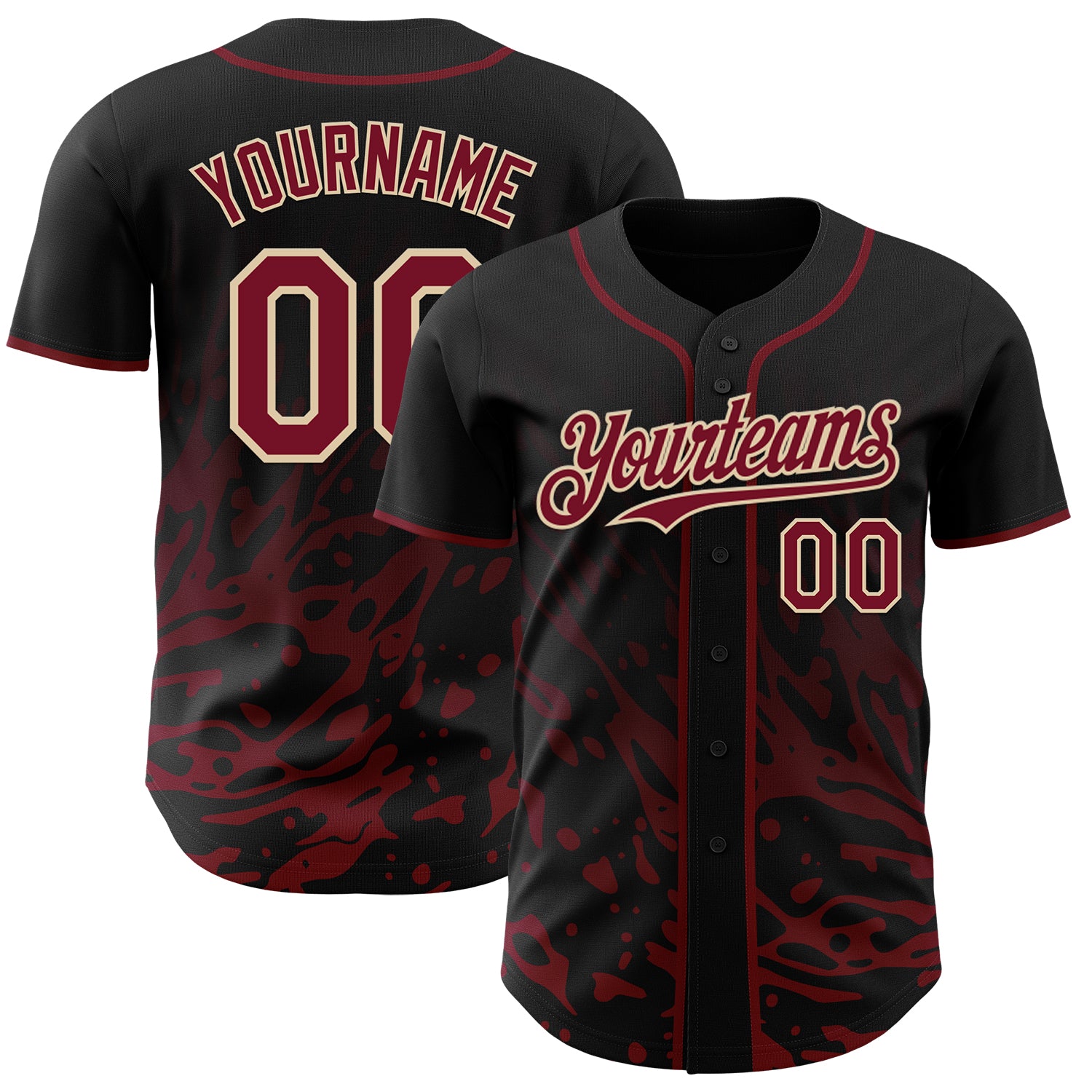 Custom Black Crimson-City Cream Fluid Liquid Wave Splatter Authentic Baseball Jersey