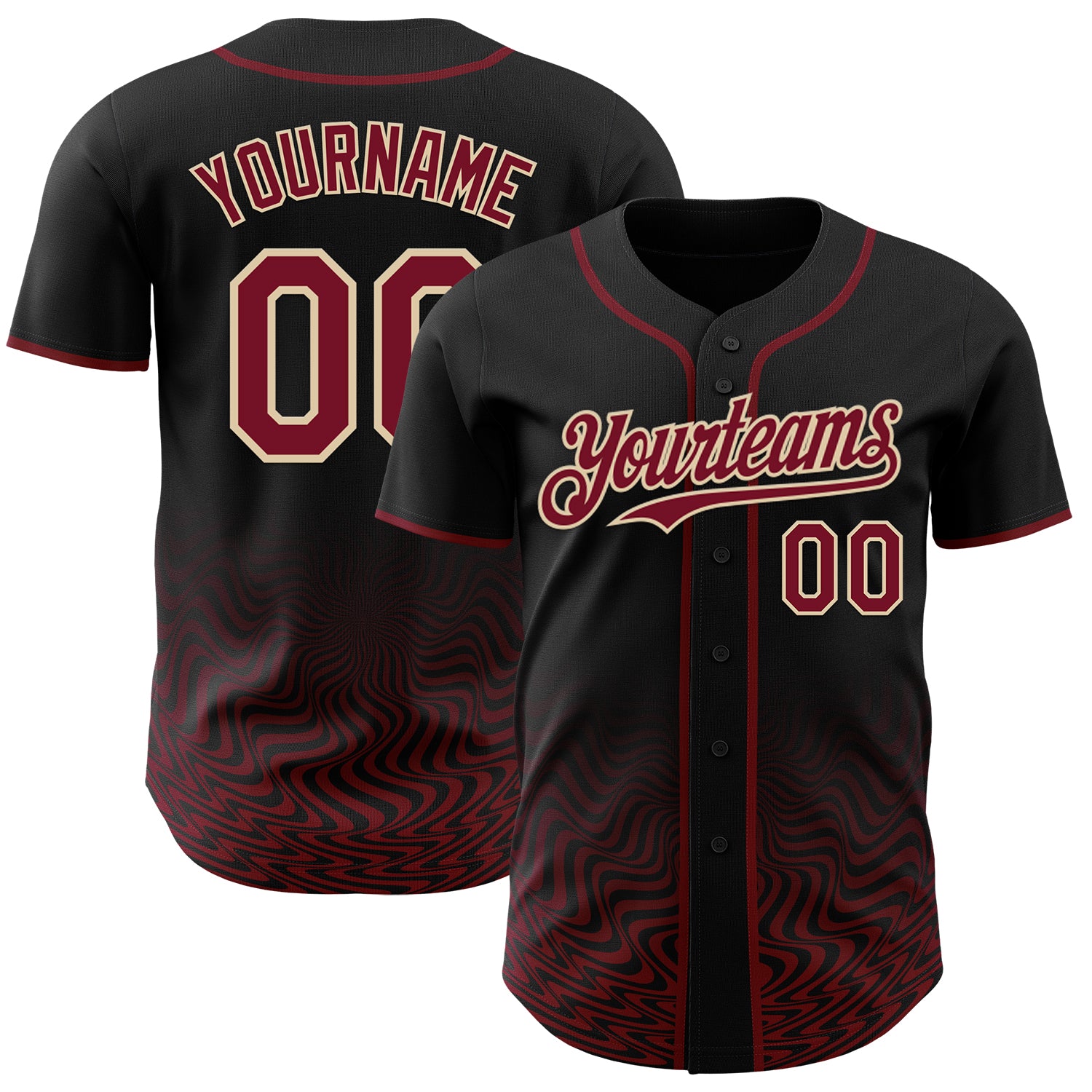 Custom Black Crimson-City Cream Fluid Wave Psychedelic Swirl Authentic Baseball Jersey