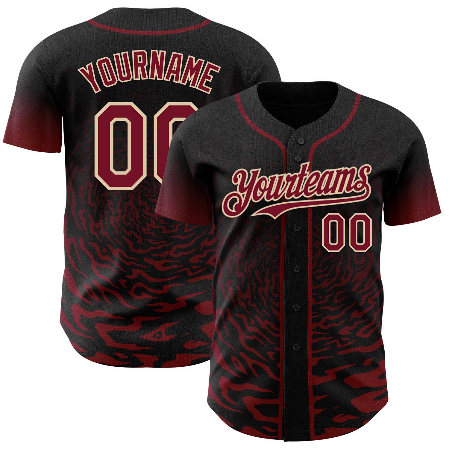 Custom Black Crimson-City Cream Fluid Wave Splatter Gradient Authentic Baseball Jersey