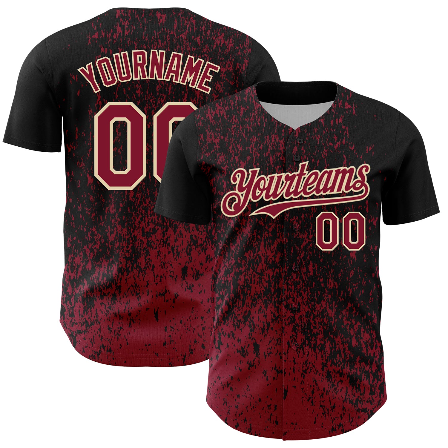 Custom Black Crimson-Cream 3D Pattern Design Abstract Fragment Splatter Authentic Baseball Jersey