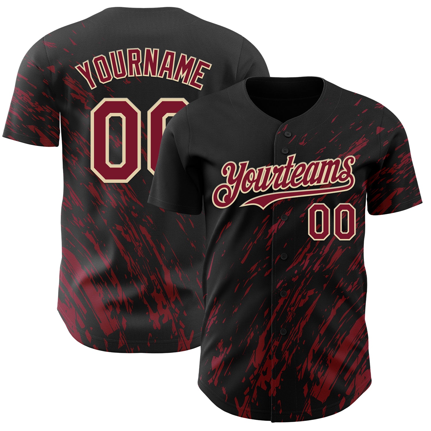 Custom Black Crimson-Cream 3D Pattern Design Paint Stroke Grunge Streak Authentic Baseball Jersey