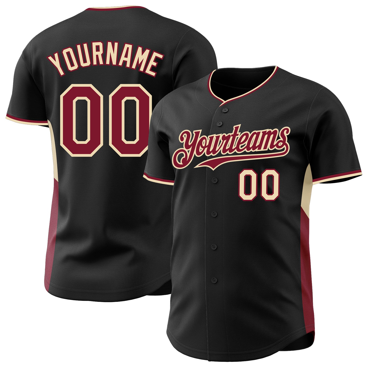 Custom Black Crimson-Cream Classic Color Block Side Panel Stripe Authentic Baseball Jersey