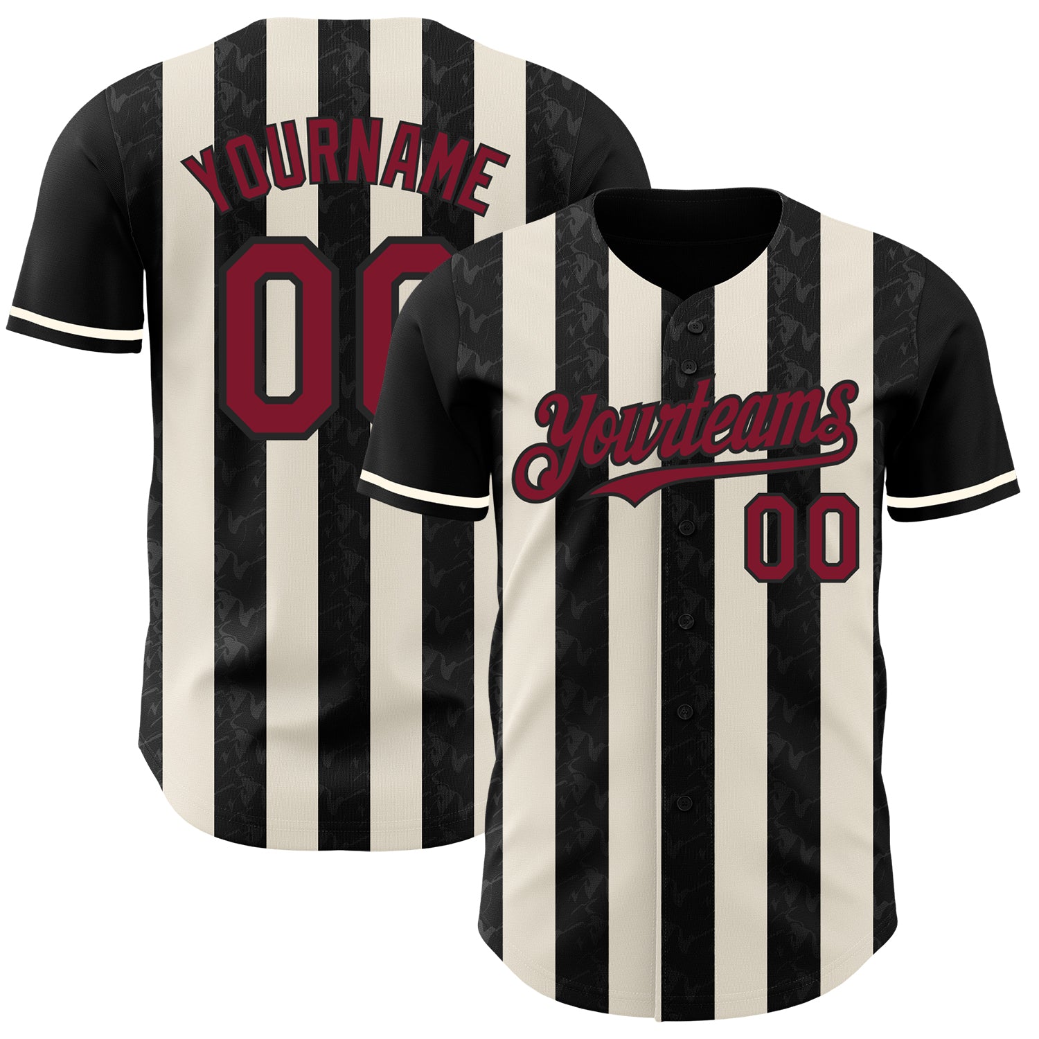 Custom Black Crimson-Cream Classic Vertical Stripe Fluid Liquid Texture Authentic Baseball Jersey