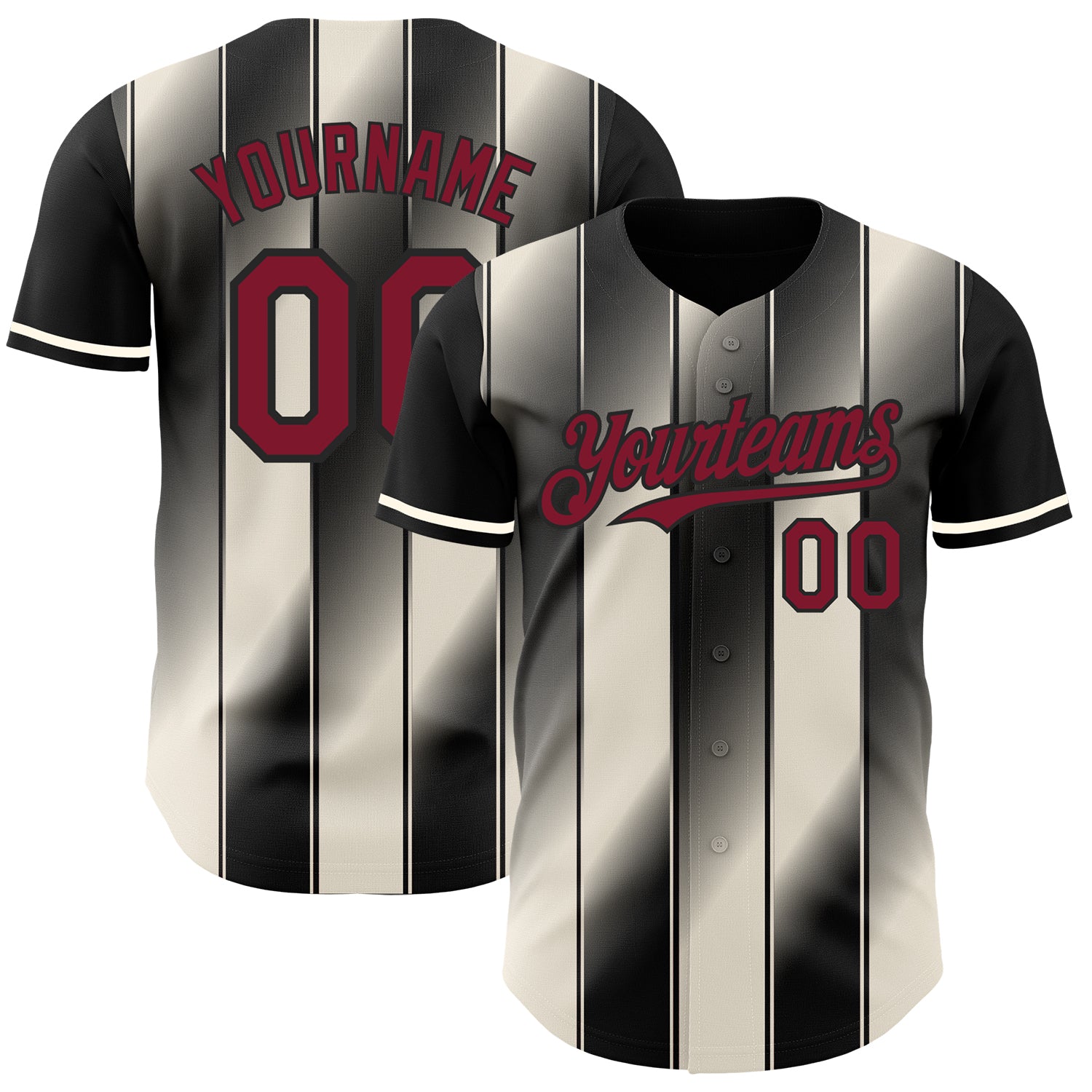 Custom Black Crimson-Cream Gradient Classic Vertical Stripe Authentic Baseball Jersey