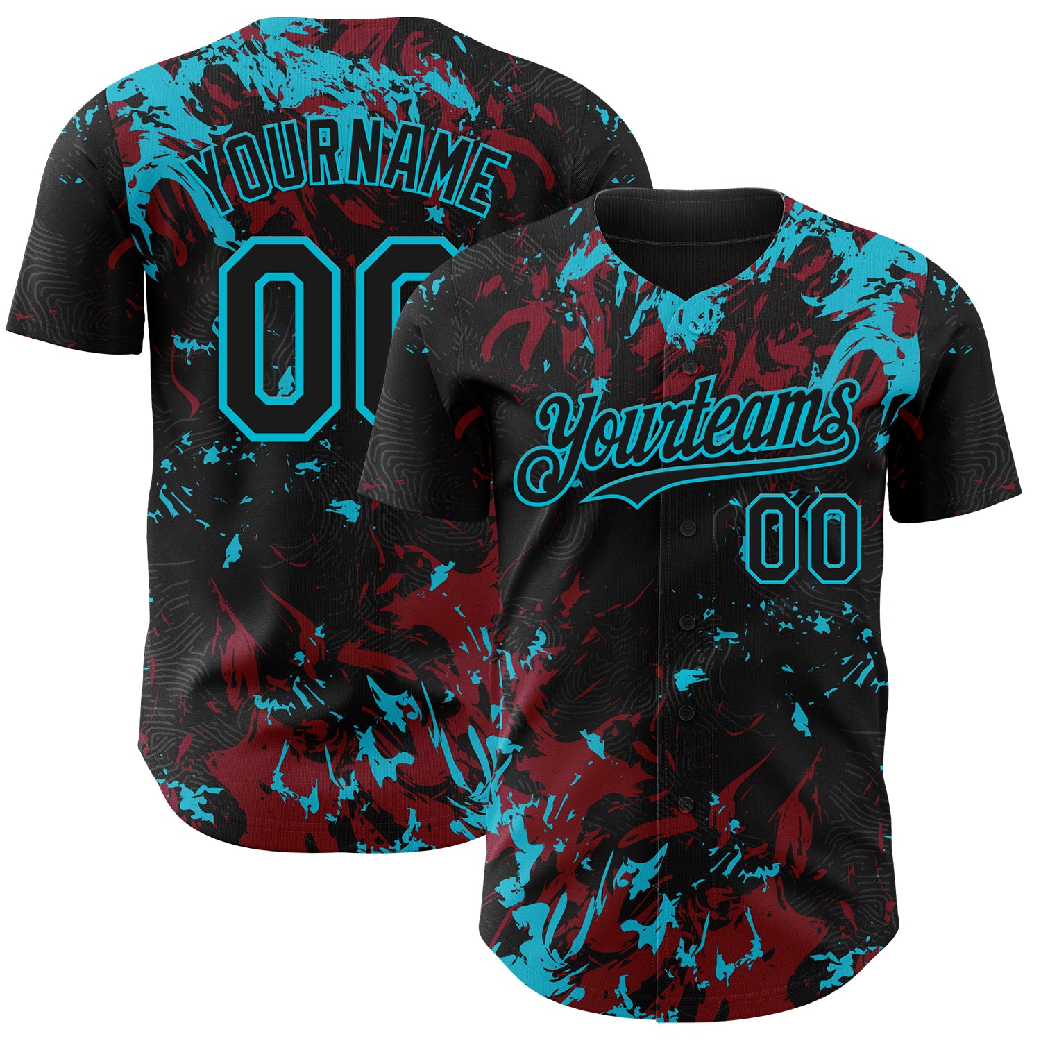 Custom Black Crimson-Lakes Blue 3D Pattern Design Splash Authentic Baseball Jersey