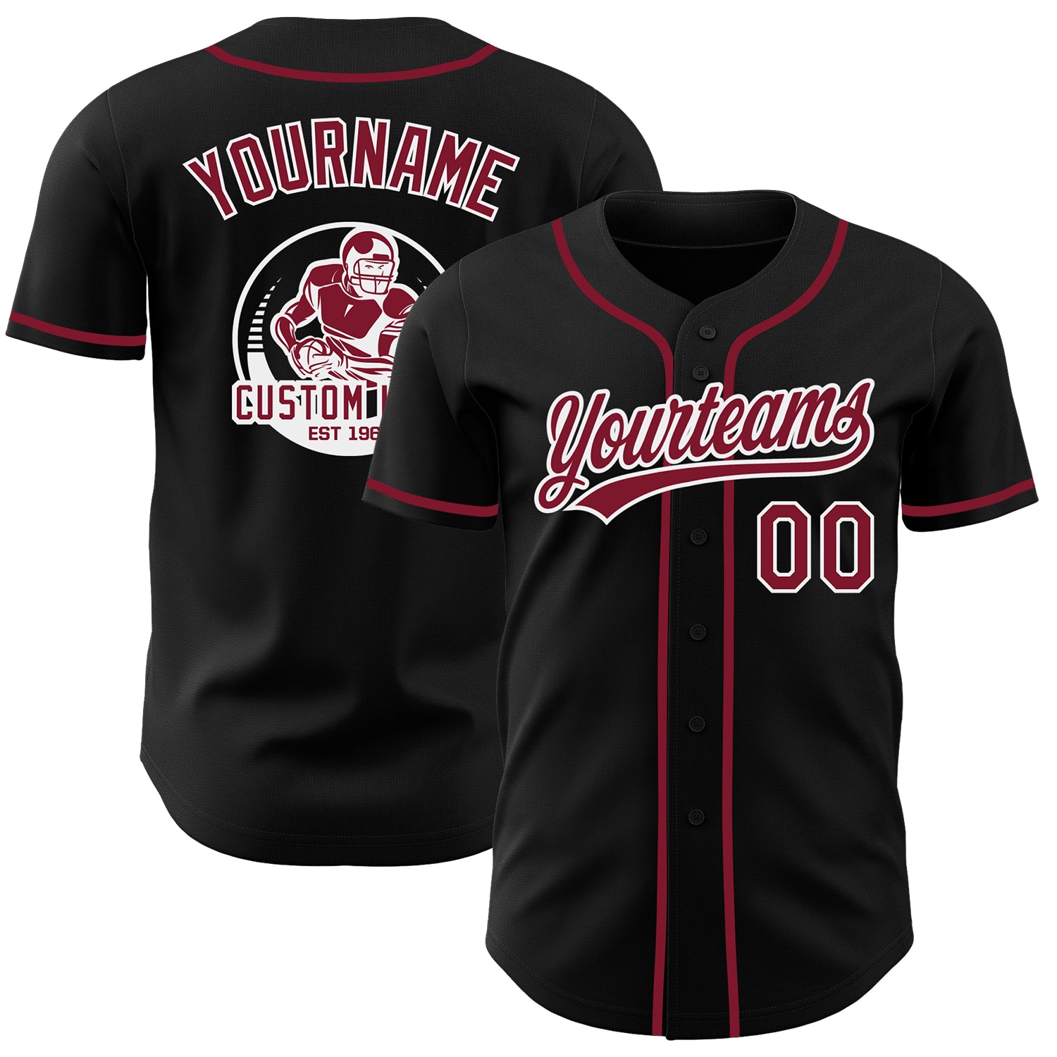 Custom Black Crimson-White Authentic Baseball Jersey