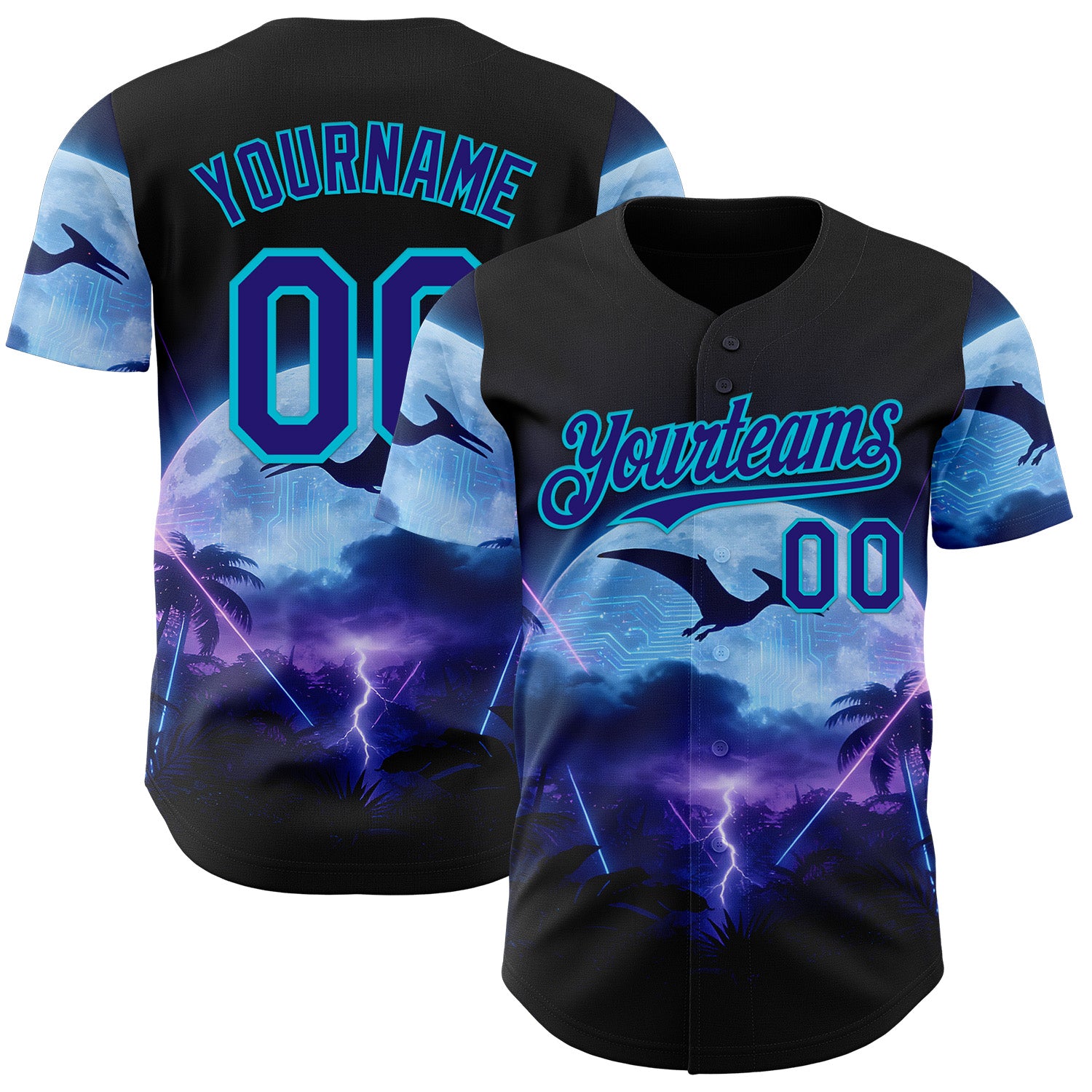 Custom Black Dark Purple-Lakes Blue Cyber Tropical Palm Trees Gothic Fantasy Authentic Baseball Jersey