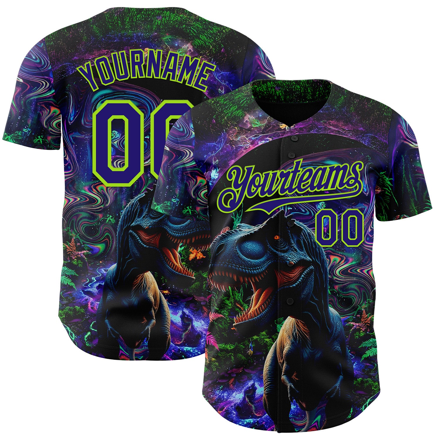 Custom Black Dark Purple-Neon Green Cyber Tropical Palm Trees Music Festival Gothic Fantasy Authentic Baseball Jersey