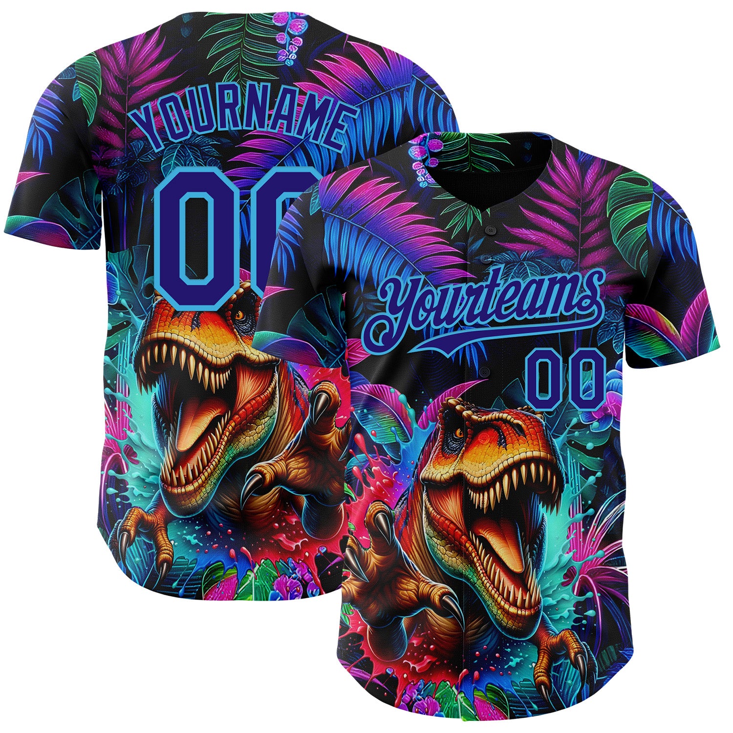 Custom Black Dark Purple-Sky Blue Cyber Tropical Palm Trees Music Festival Gothic Fantasy Authentic Baseball Jersey