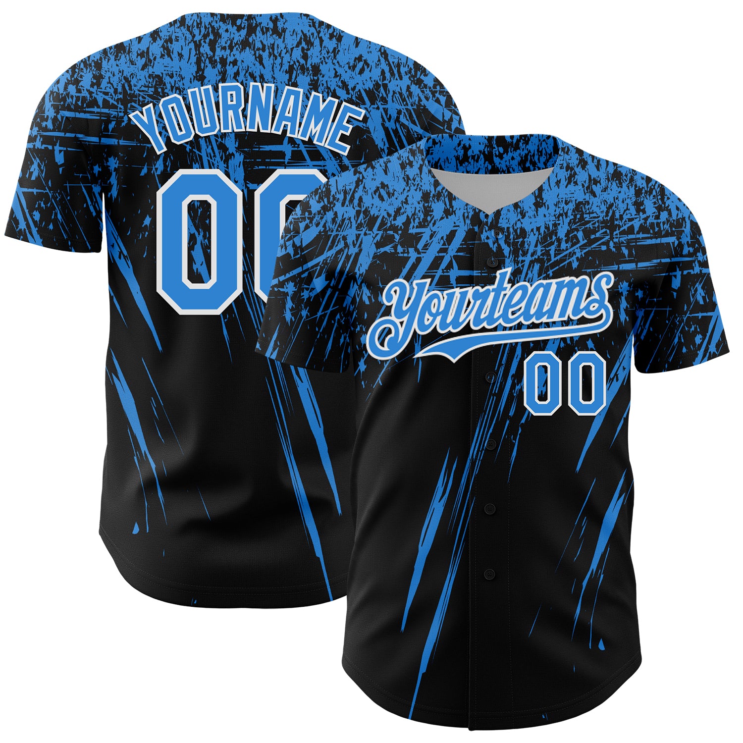 Custom Black Electric Blue-White Distressed Scratch Brush Stroke Authentic Baseball Jersey