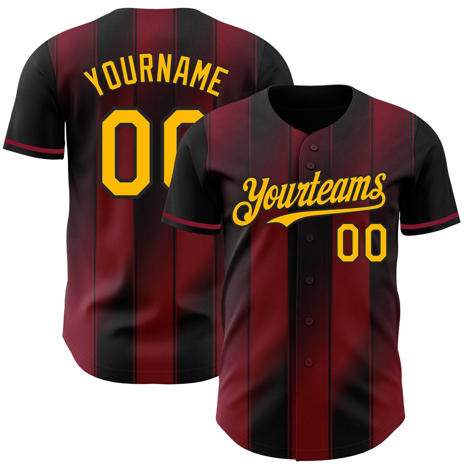 Custom Black Gold-Crimson Gradient Classic Vertical Stripe Authentic Baseball Jersey