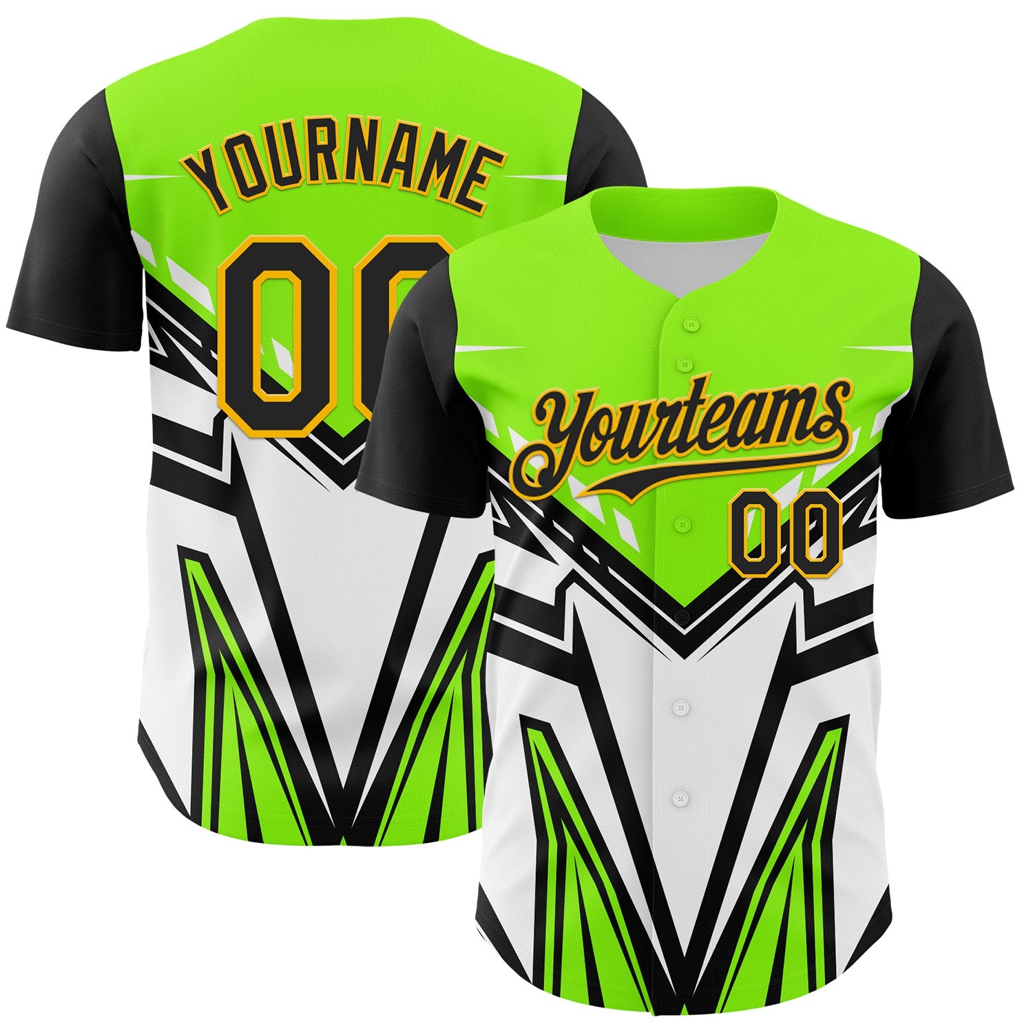 Custom Black Gold Green-White 3D Pattern Design Car Racing Formula Auto Motorsport Authentic Baseball Jersey