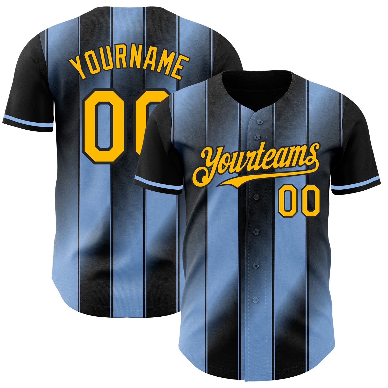 Custom Black Gold-Light Blue Gradient Classic Vertical Stripe Authentic Baseball Jersey
