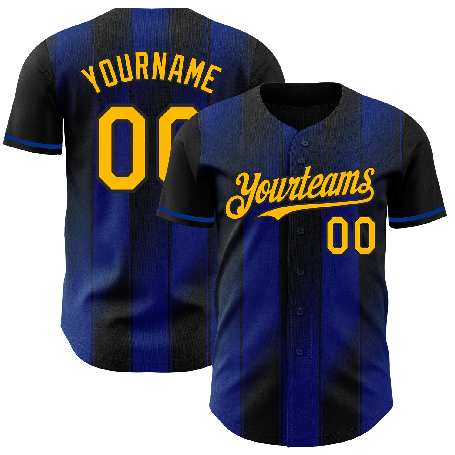 Custom Black Gold-Royal Gradient Classic Vertical Stripe Authentic Baseball Jersey