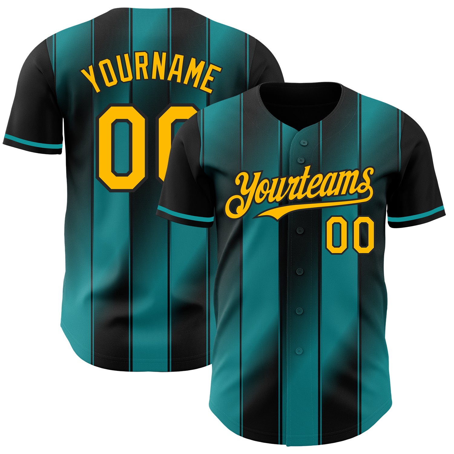 Custom Black Gold-Teal Gradient Classic Vertical Stripe Authentic Baseball Jersey