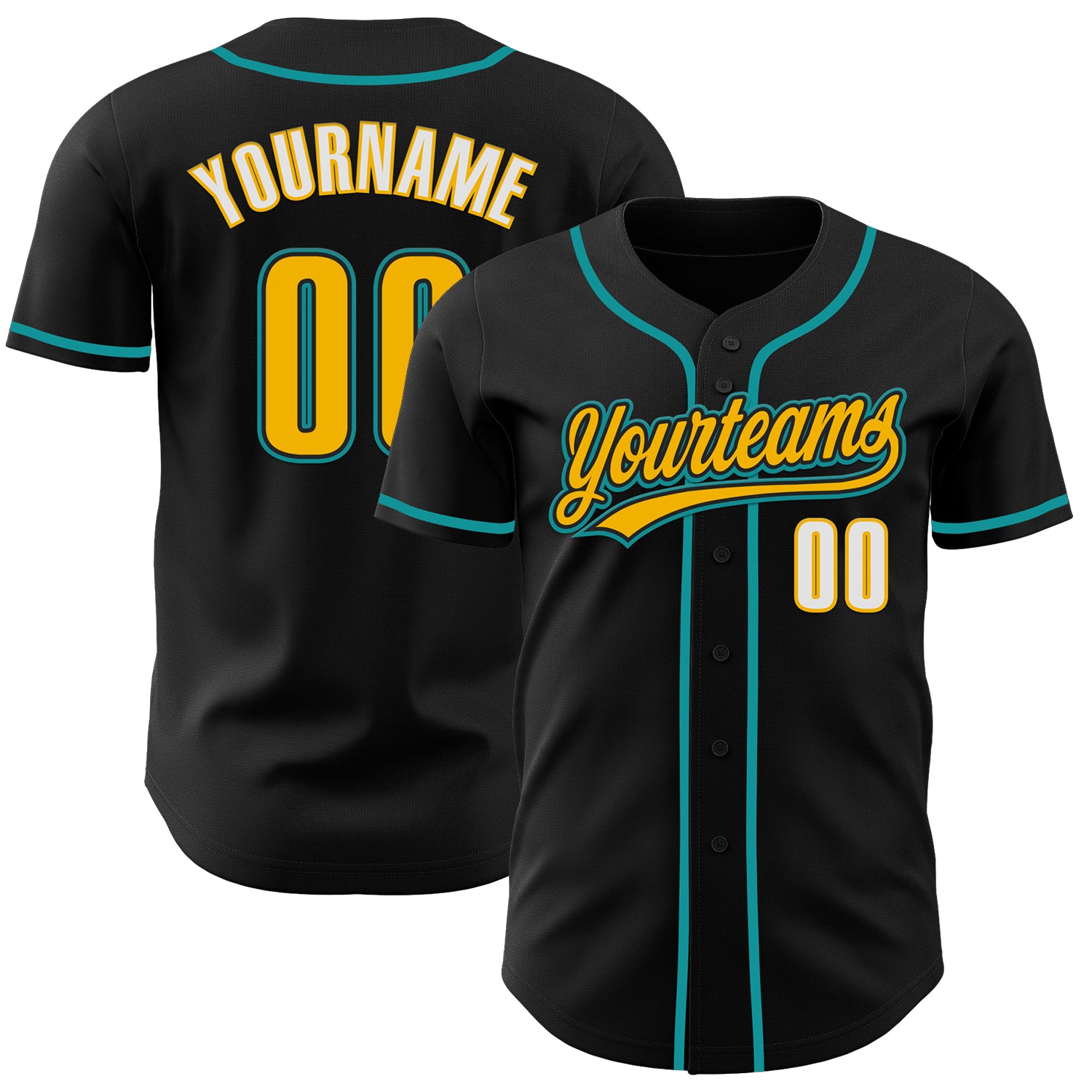 Custom Black Gold Teal-White Authentic Baseball Jersey
