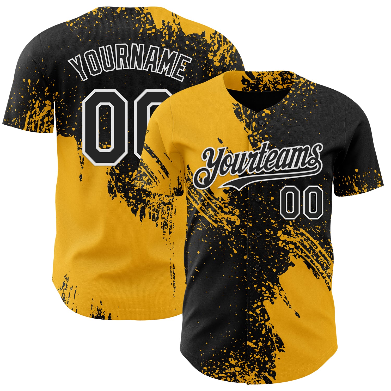 Custom Black Gold-White Abstract Brush Stroke Authentic Baseball Jersey