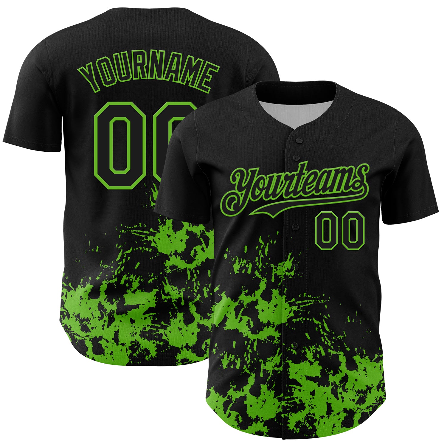 Custom Black Grass Green Splatter Authentic Baseball Jersey