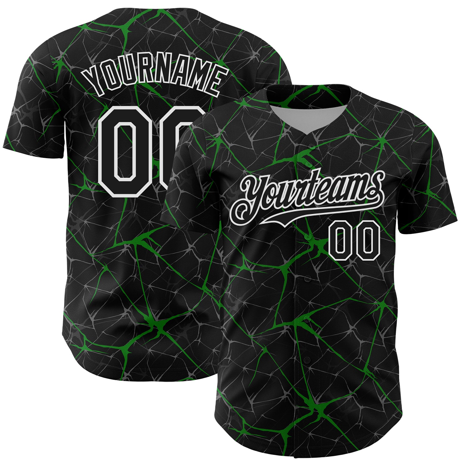 Custom Black Grass Green-White 3D Pattern Design Abstract Network Authentic Baseball Jersey