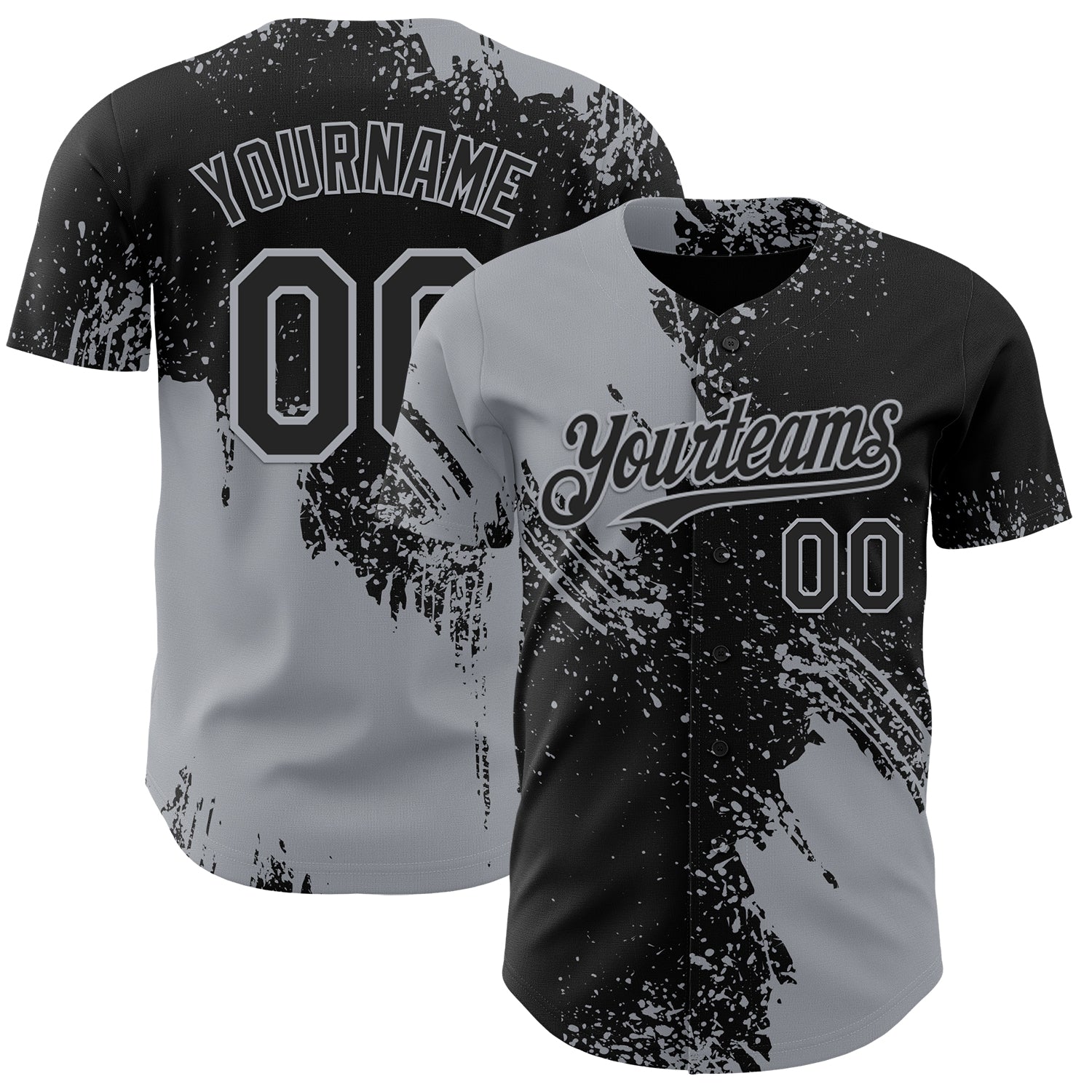 Custom Black-Gray Abstract Brush Stroke Authentic Baseball Jersey