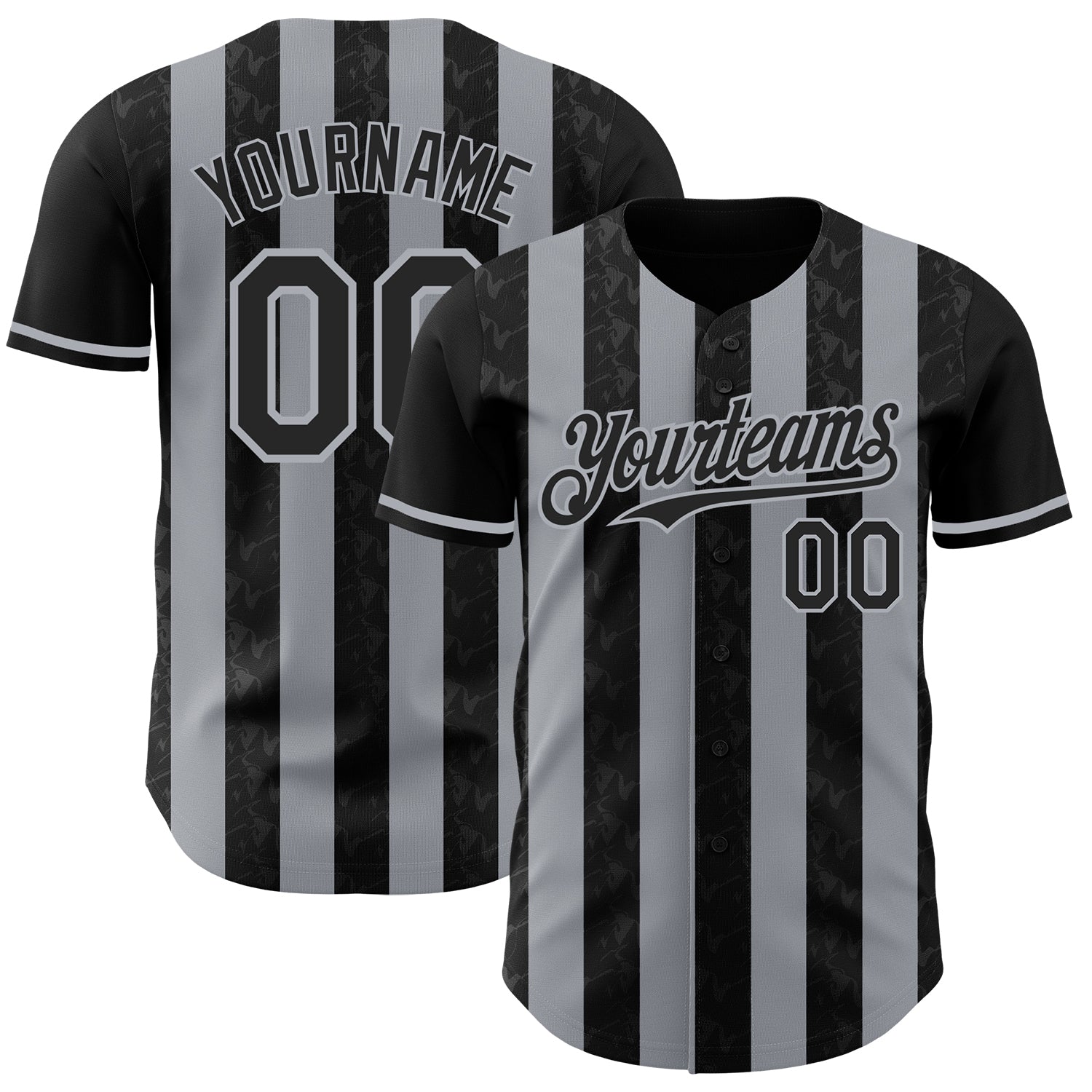 Custom Black-Gray Classic Vertical Stripe Fluid Liquid Texture Authentic Baseball Jersey