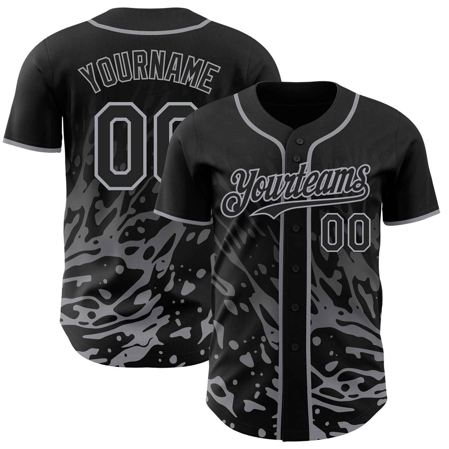 Custom Black-Gray Fluid Liquid Wave Splatter Authentic Baseball Jersey