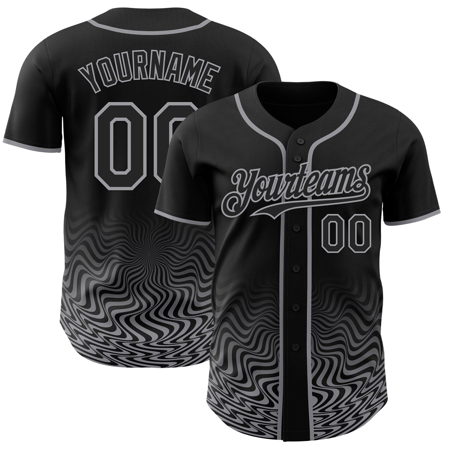Custom Black-Gray Fluid Wave Psychedelic Swirl Authentic Baseball Jersey