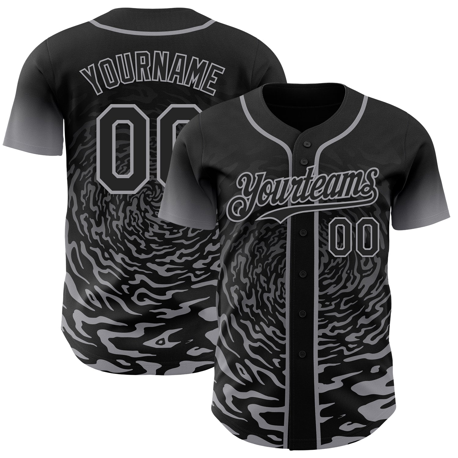 Custom Black-Gray Fluid Wave Splatter Gradient Authentic Baseball Jersey