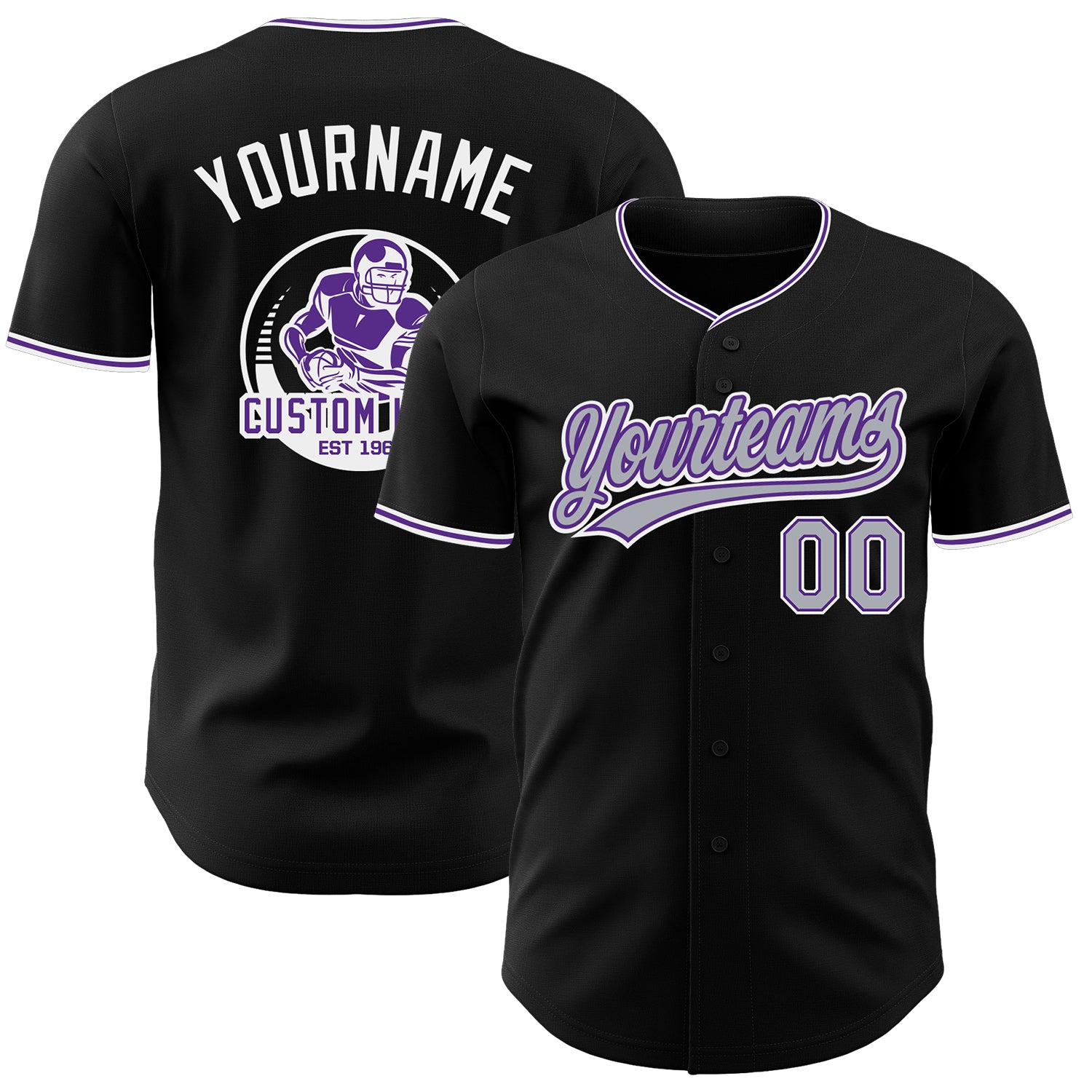 Custom Black Gray Purple-White Authentic Baseball Jersey