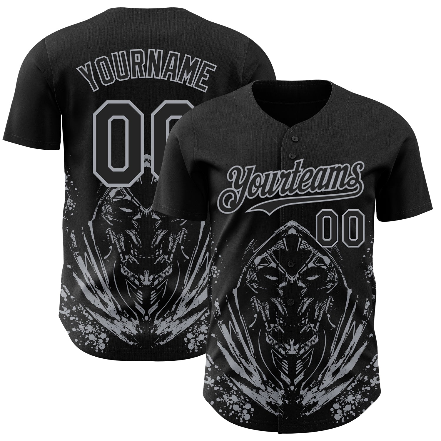 Custom Black-Gray Skull Authentic Baseball Jersey