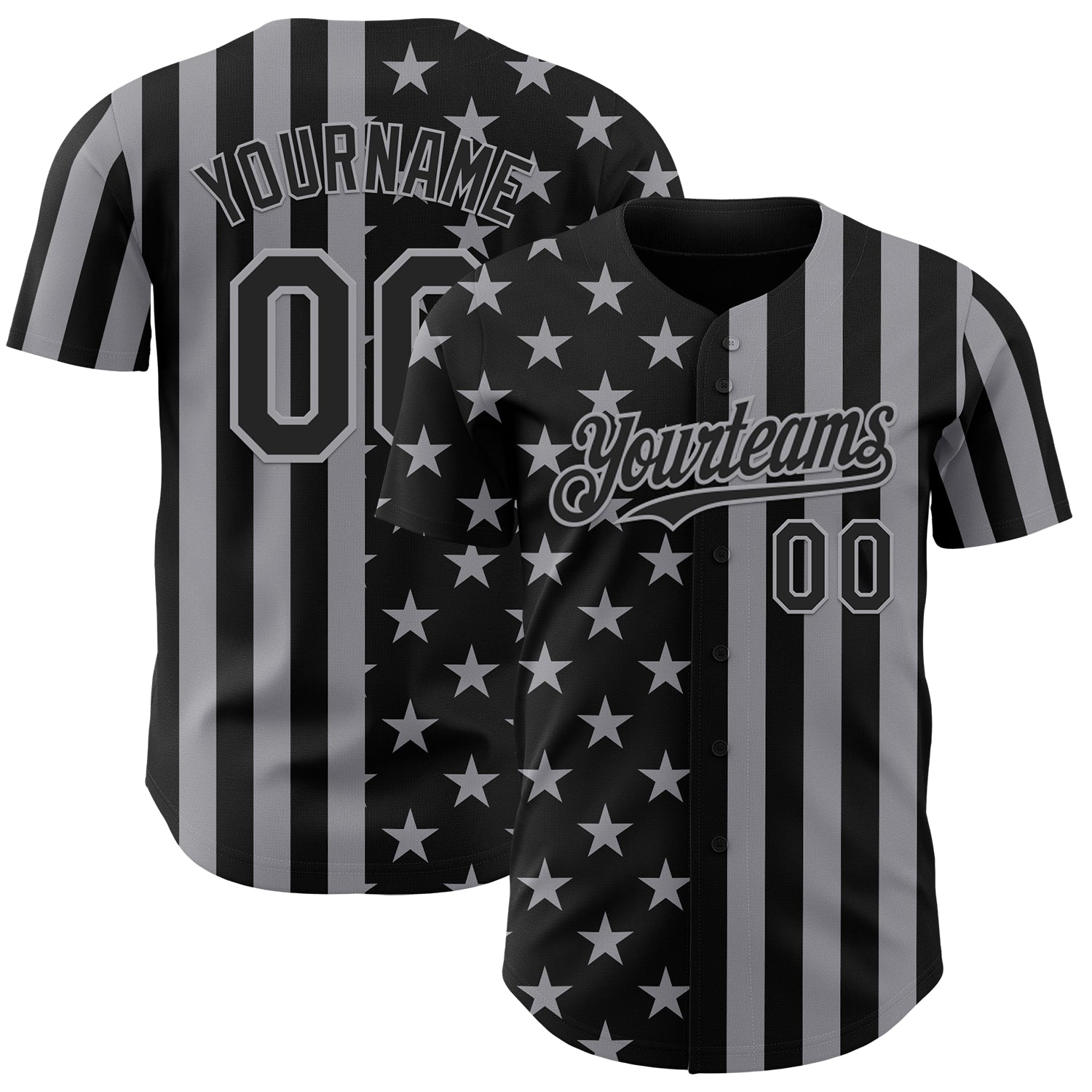Custom Black-Gray USA Flag Patriotic Split Stars and Stripes Authentic Baseball Jersey
