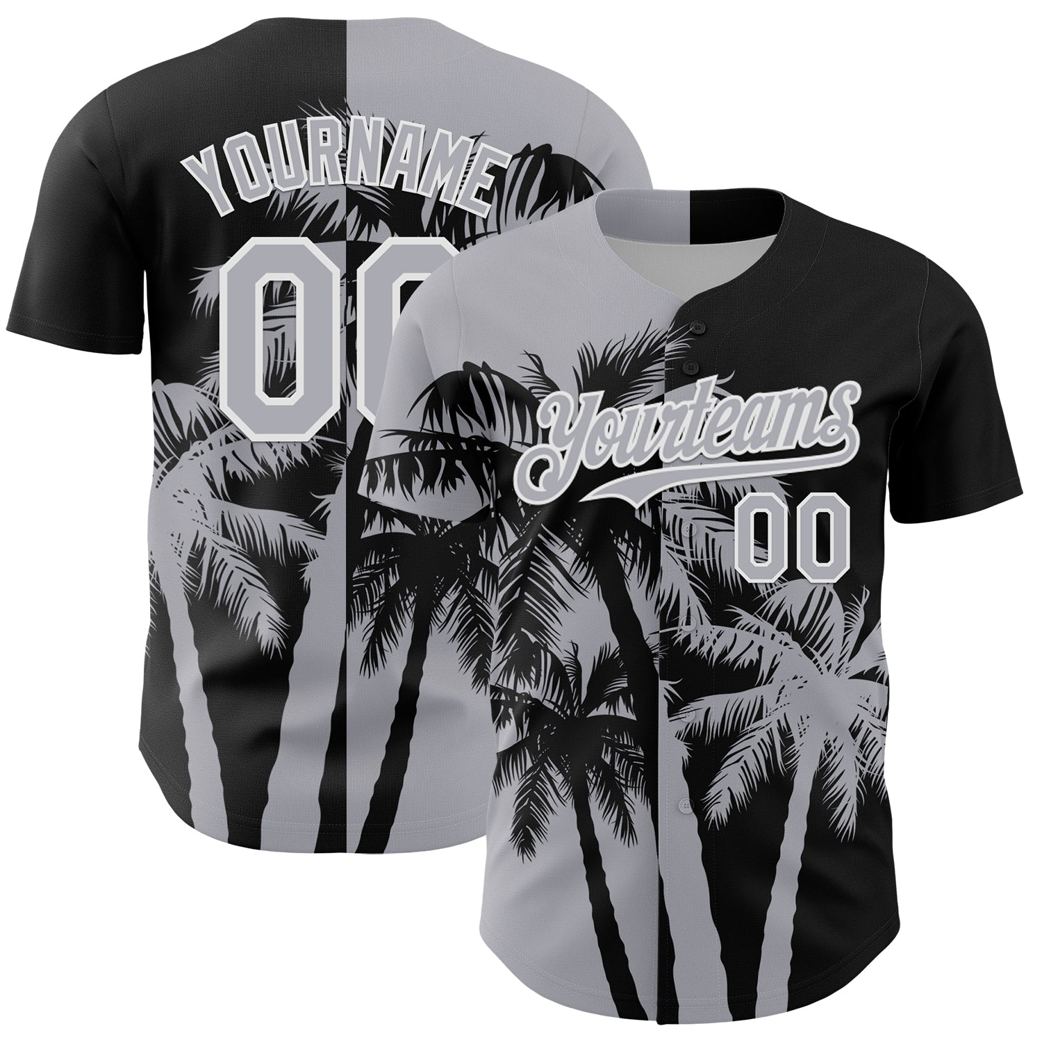 Custom Black Gray-White 3D Pattern Design Hawaii Palm Trees Tropical Coconut Authentic Baseball Jersey