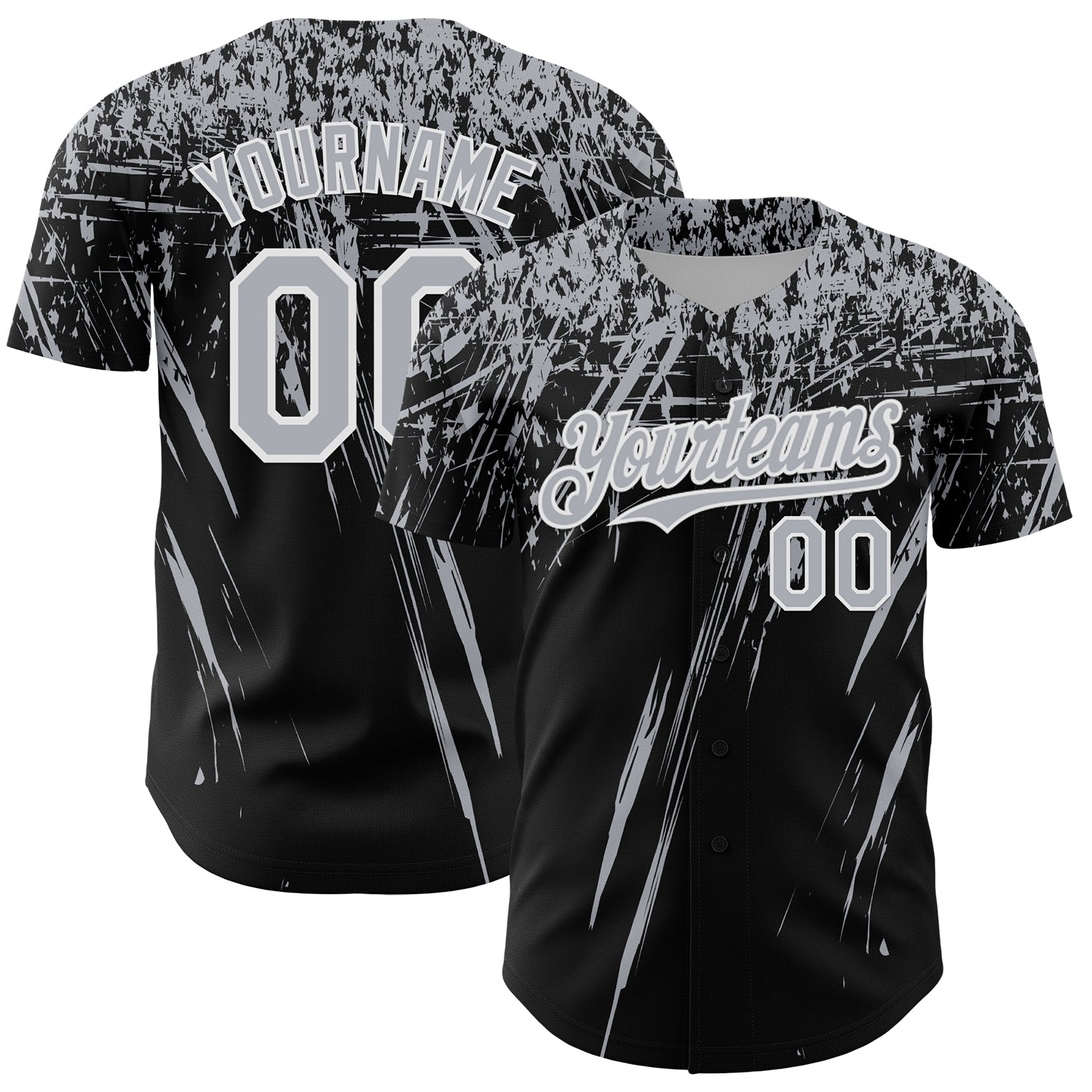 Custom Black Gray-White Distressed Scratch Brush Stroke Authentic Baseball Jersey