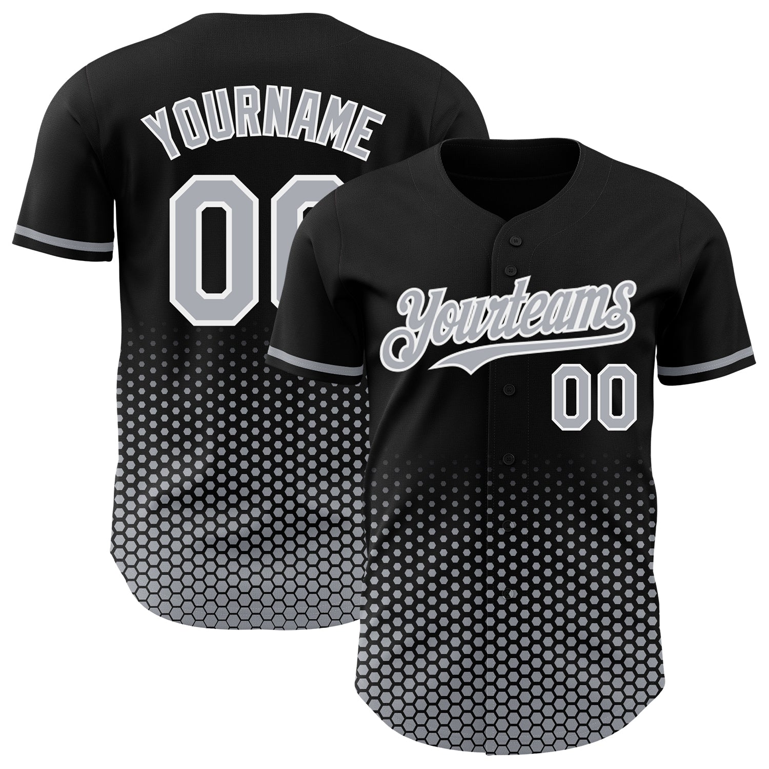 Custom Black Gray-White Geometric Hexagonal Dot Gradient Authentic Baseball Jersey