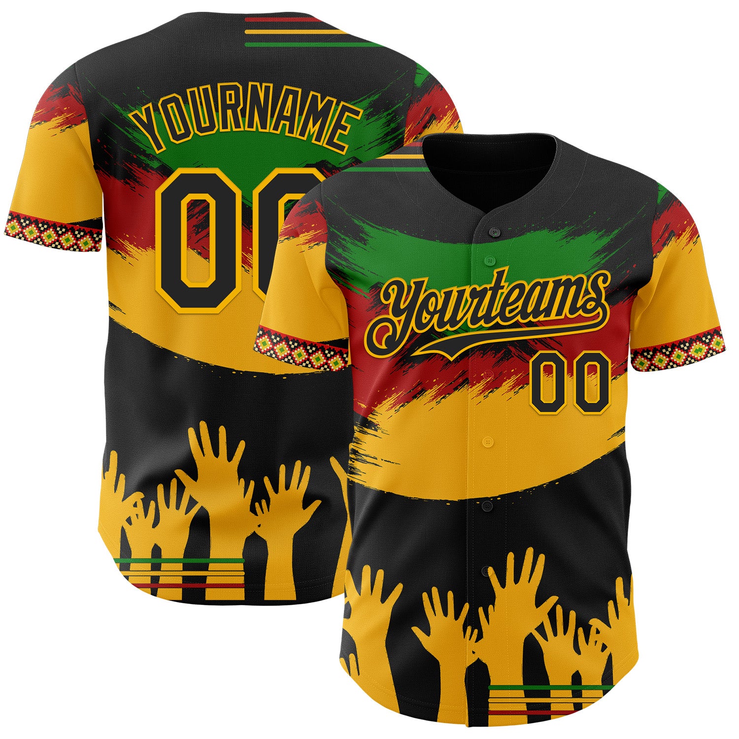 Custom Black Green Red-Gold 3D Pattern Design Black History Month Africa Tribal Authentic Baseball Jersey
